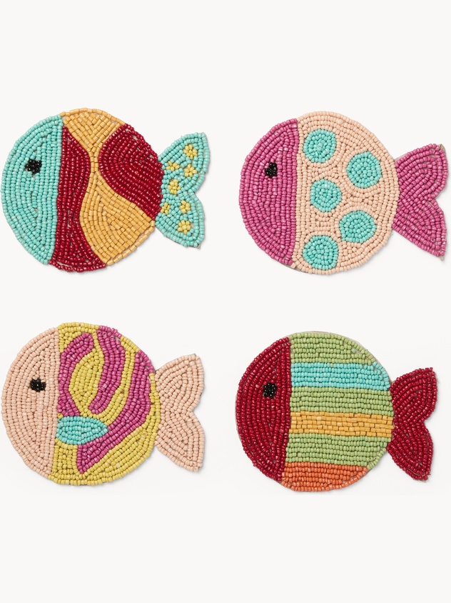 Set 4 sottobicchieri fatti a mano con perline in vetro