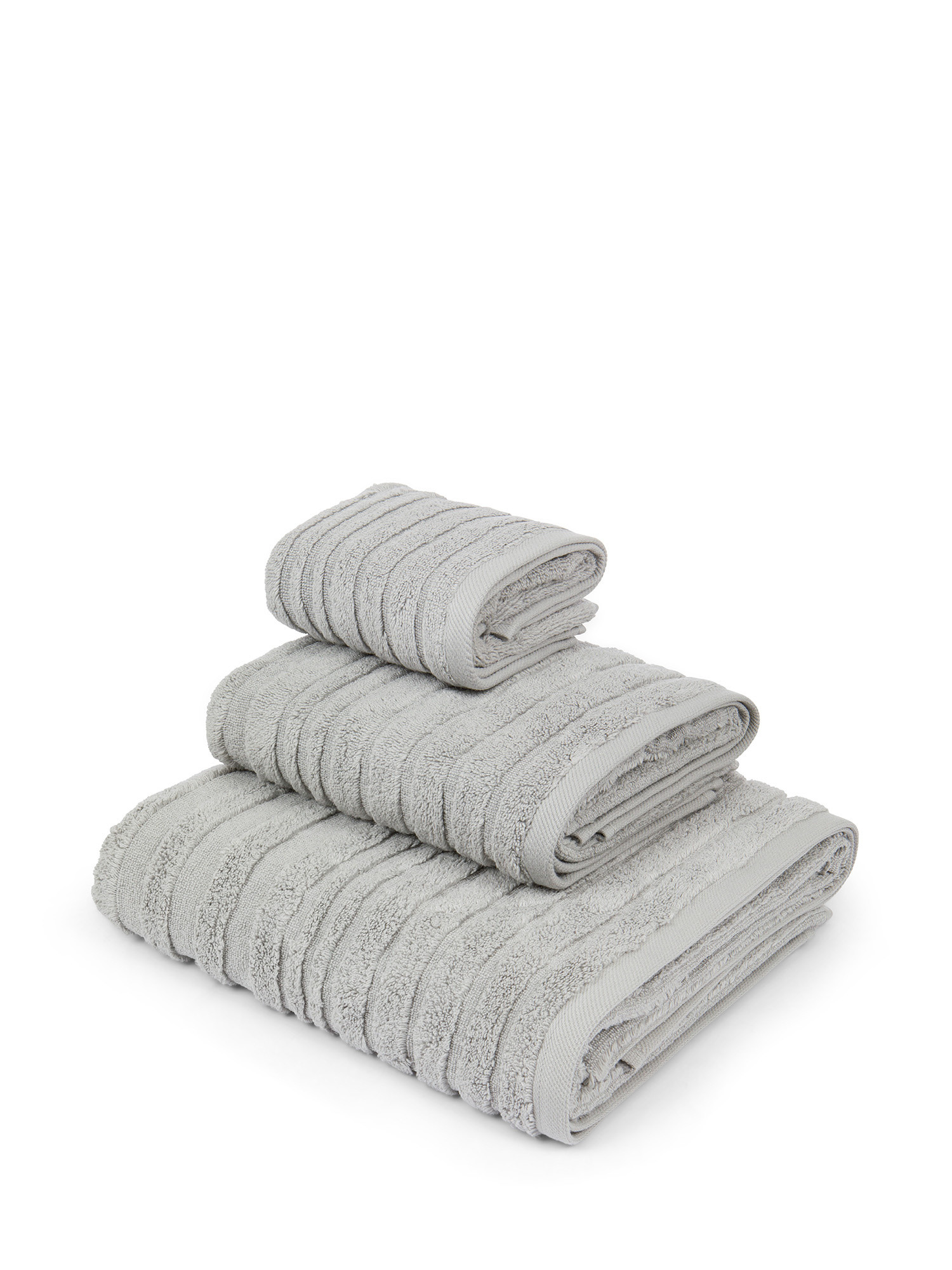 Asciugamano in spugna di cotone con righe a rilievo, Grigio, large image number 0