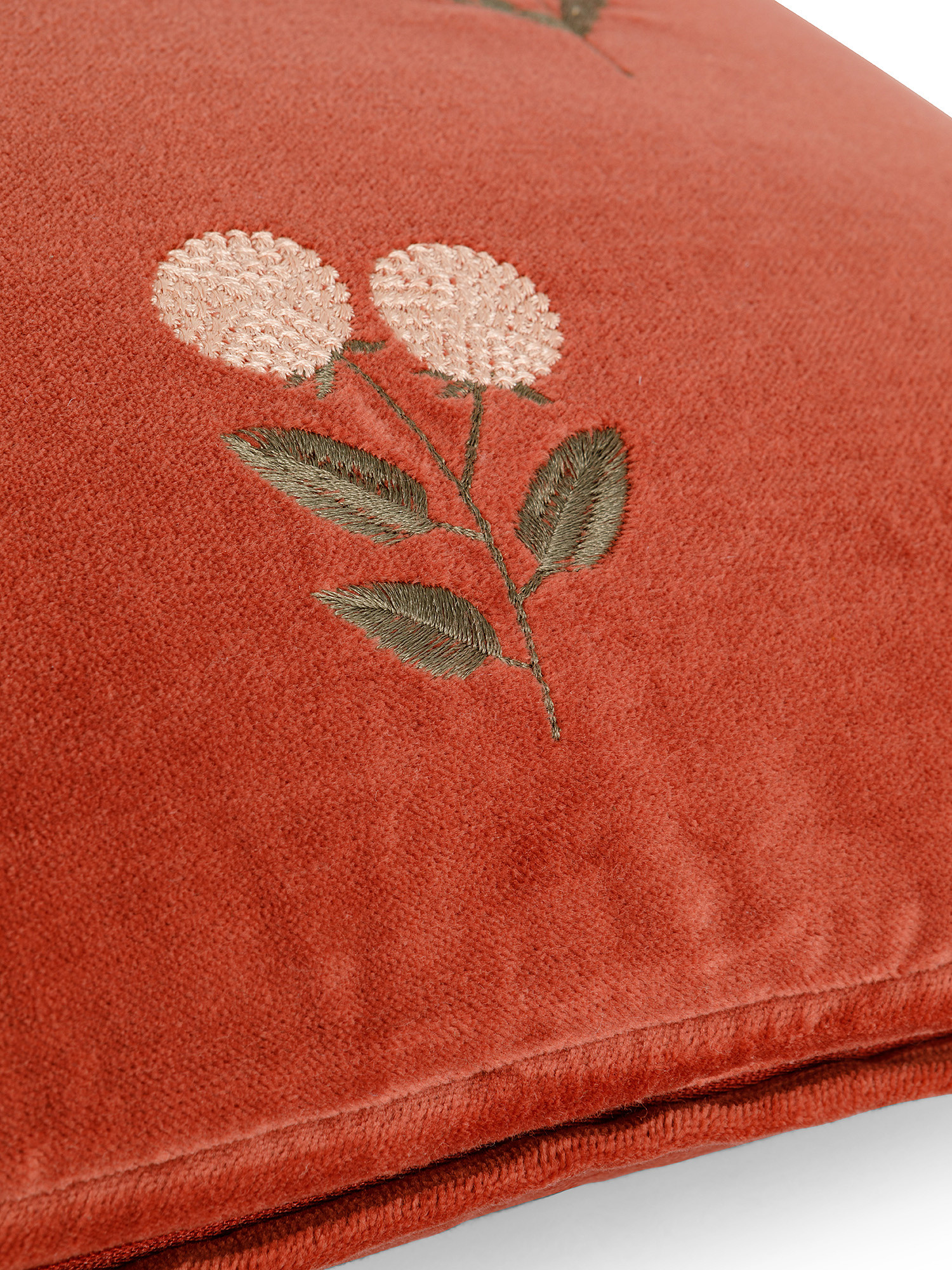 Velvet cushion with flower embroidery 45x45cm, Brown, large image number 2