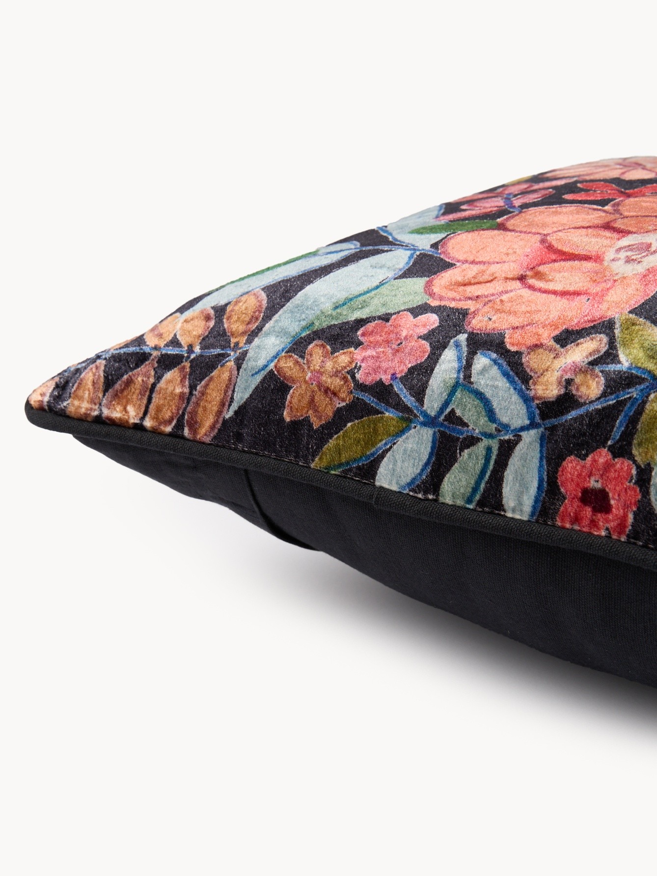 Floral print velvet cushion 50x50cm, Blue, large image number 2