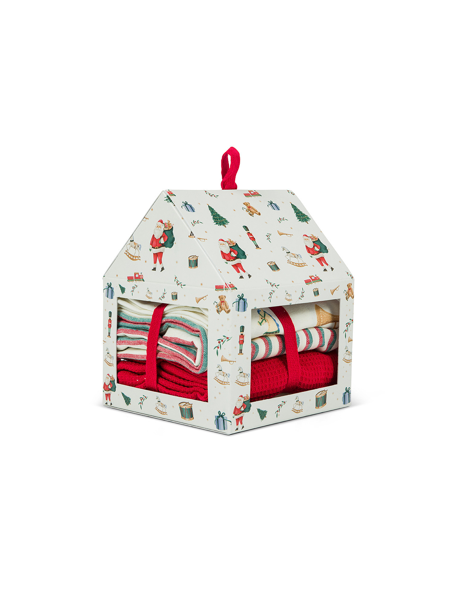 Box 3 Strofinacci in Puro Cotone con stampa Fiaba di Natale, Bianco, large image number 0