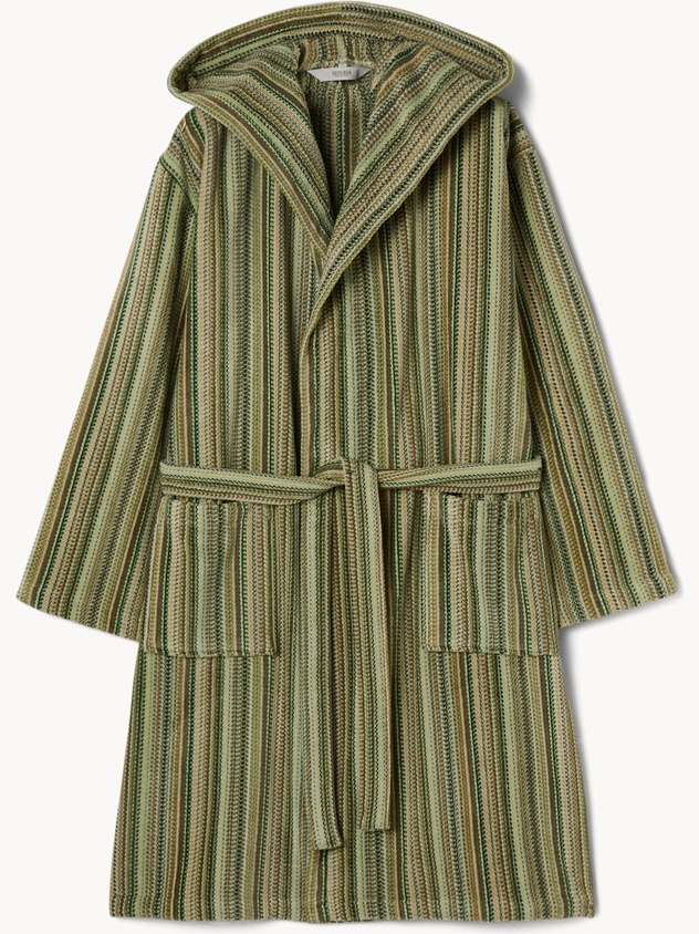 Pure cotton velour bathrobe with striped jacquard weave - Discounted price