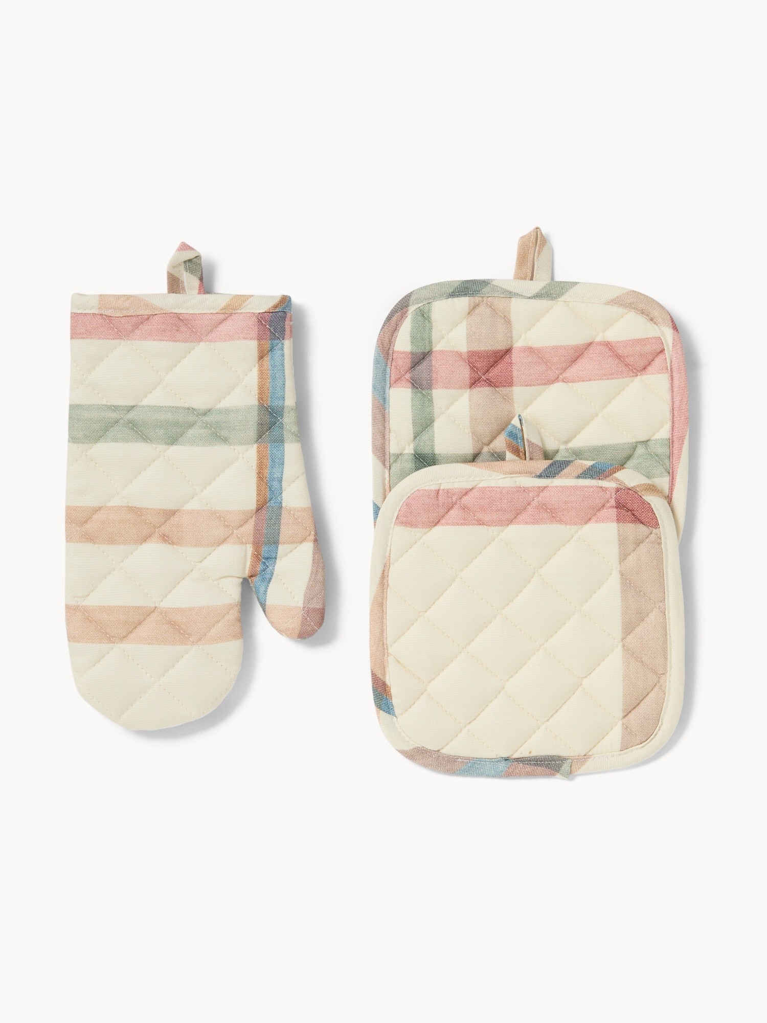 Set di guanto cucina e due presine in panama di puro cotone con stampa check - Prezzo di lancio, Multicolor, large image number 0