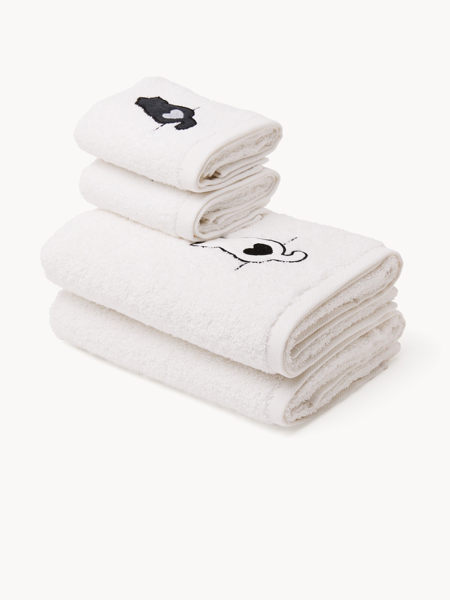 Set of 4 terry towels,kitten design, White, large image number 0