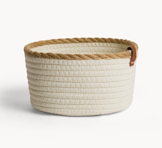 White woven basket with jute border, Multicolor, large image number 0