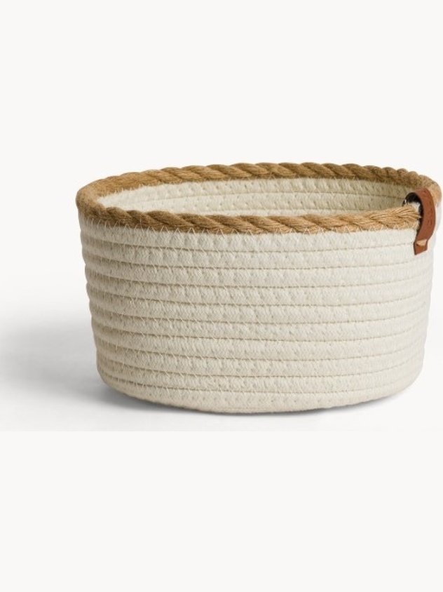 White woven basket with jute border
