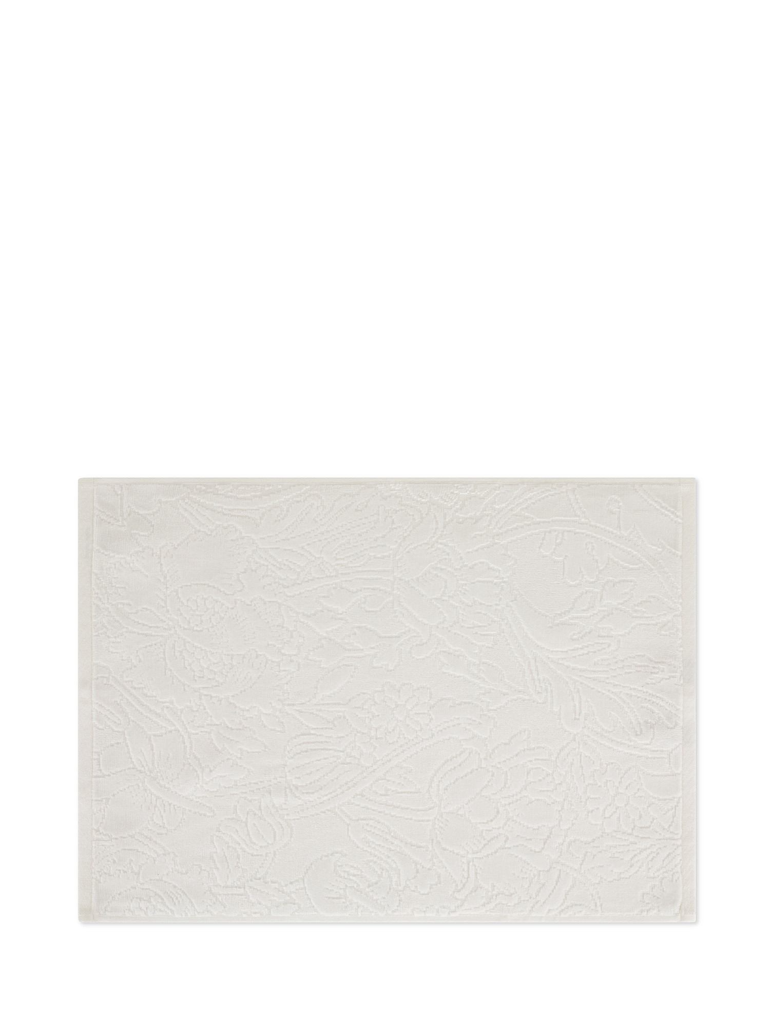 Asciugamano in velour di puro cotone tinta unita con lavorazione fiori, Bianco, large image number 1