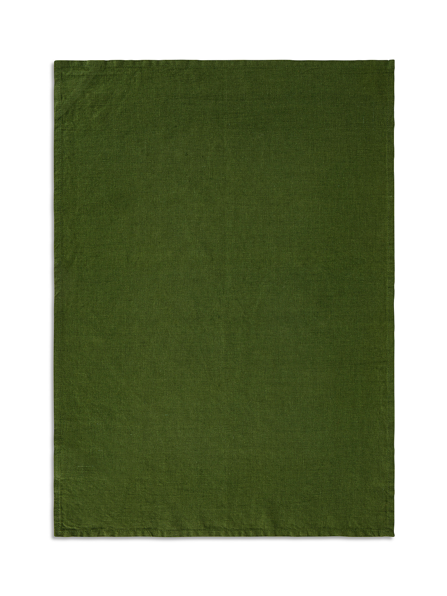 Solid color washed pure linen tea towel, Dark Green, large image number 1