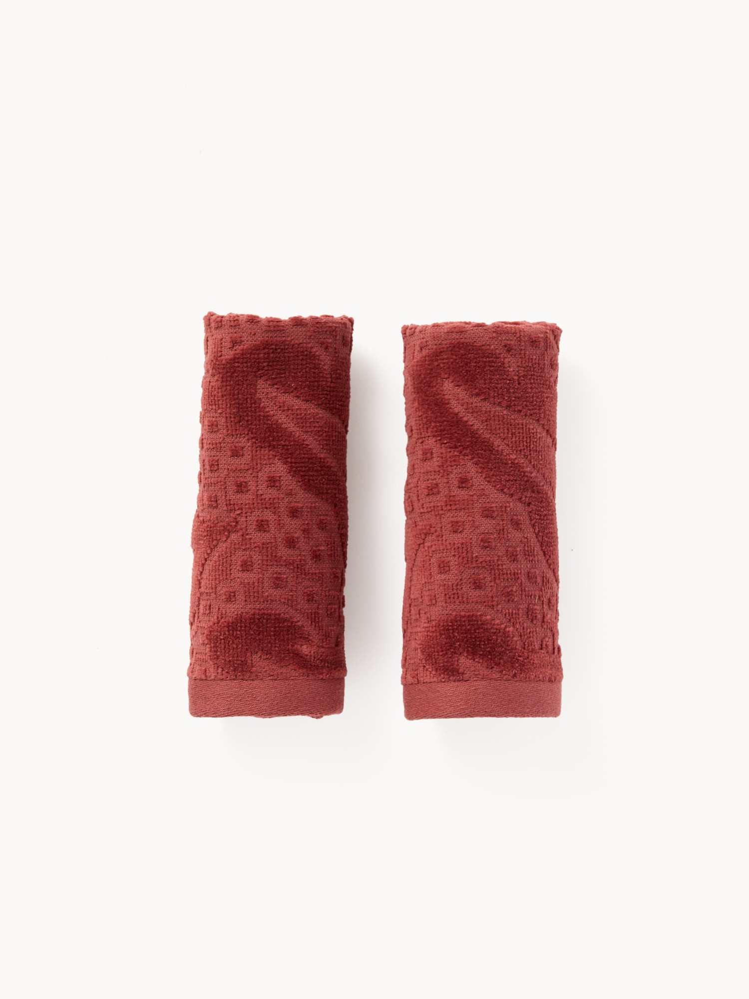 Set of 2 cotton velour washcloths with a jacquard leaf motif, Red Bordeaux, large image number 0