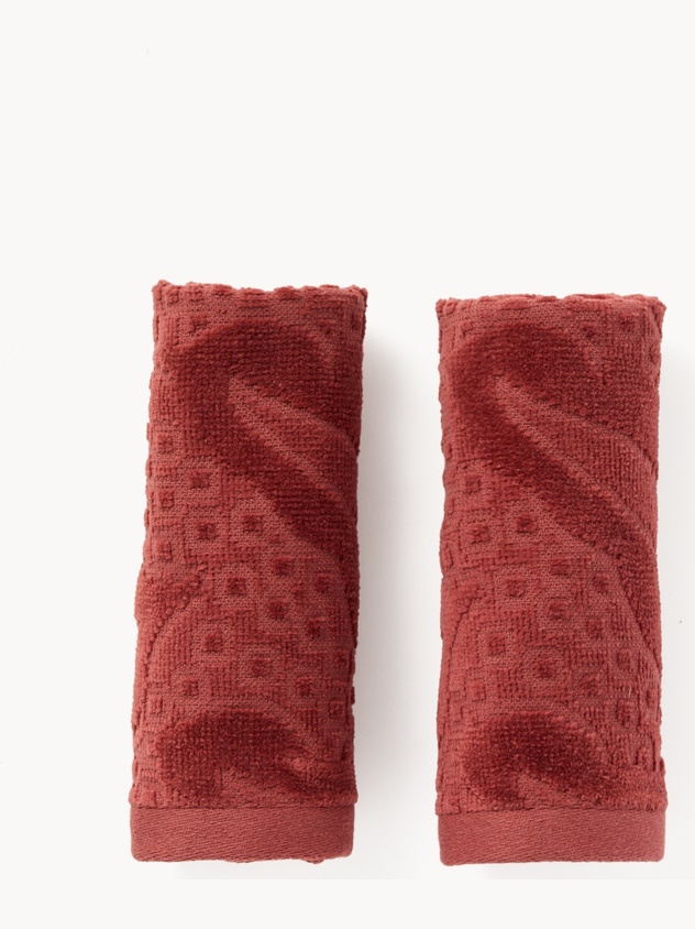 Set of 2 cotton velour washcloths with a jacquard leaf motif