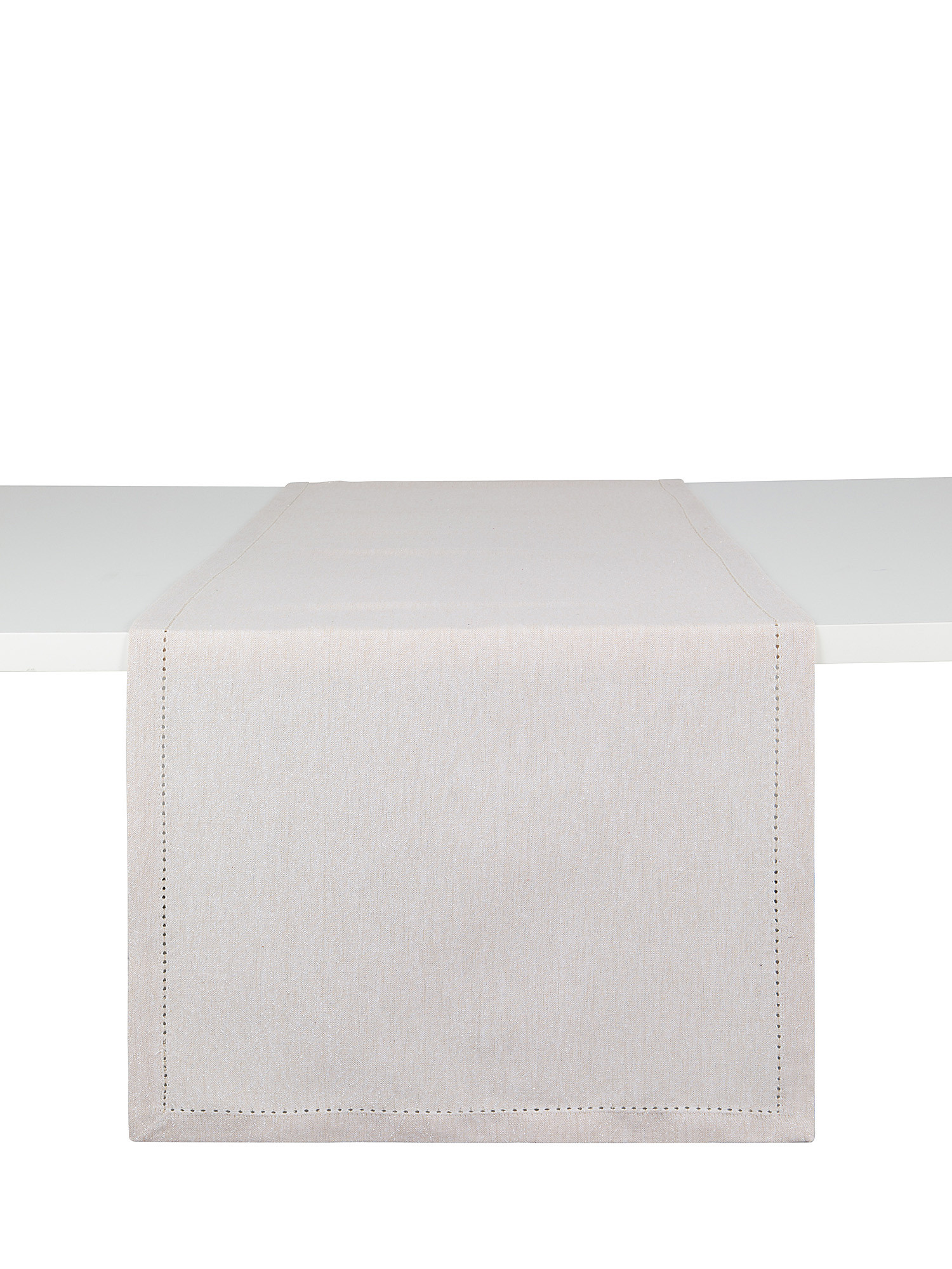 Solid color cotton table runner with lurex threads, Light Beige, large image number 0