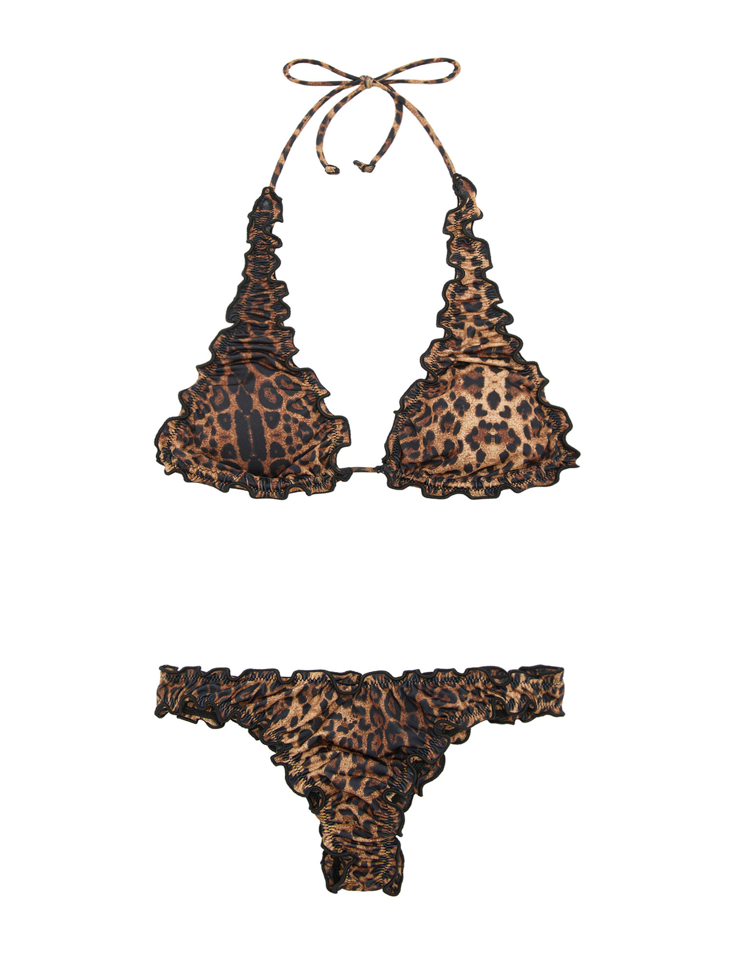 F**K - Bikini triangolo alto e slip brasiliano con stampa., Animalier, large image number 0