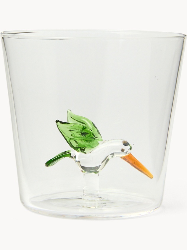 Bicchiere in vetro borosilicato dettaglio uccellino