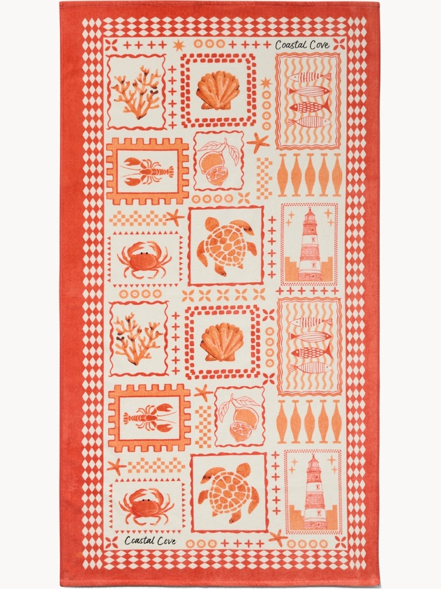 Soft cotton velour beach towel with a marine print - Introductory price