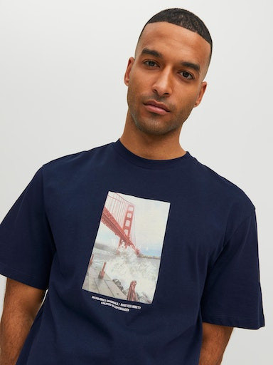 Jack & Jones - Regular fit T-shirt with print, Blue, large image number 5