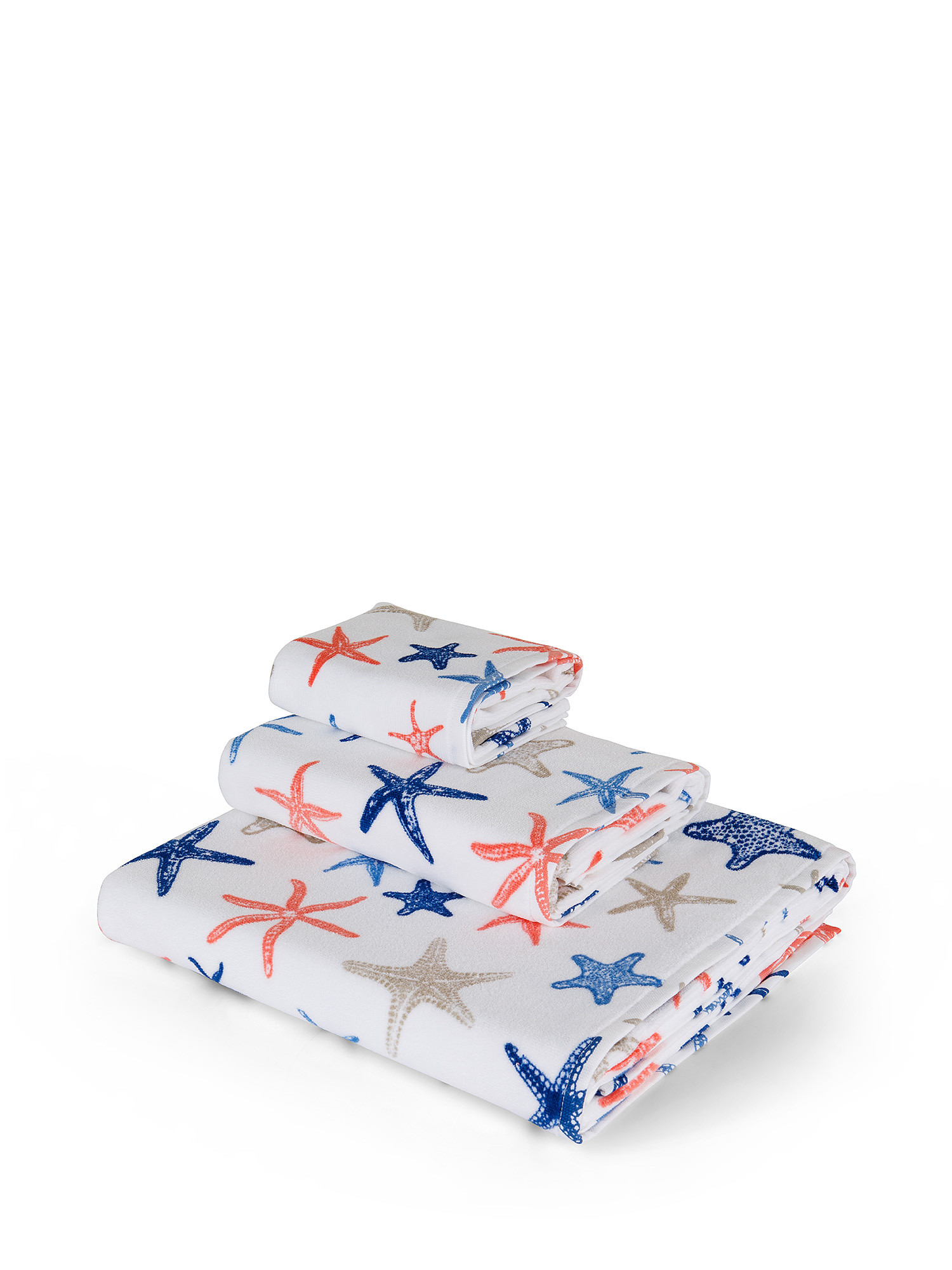 Asciugamano cotone velour motivo stelle marine, Bianco, large image number 0