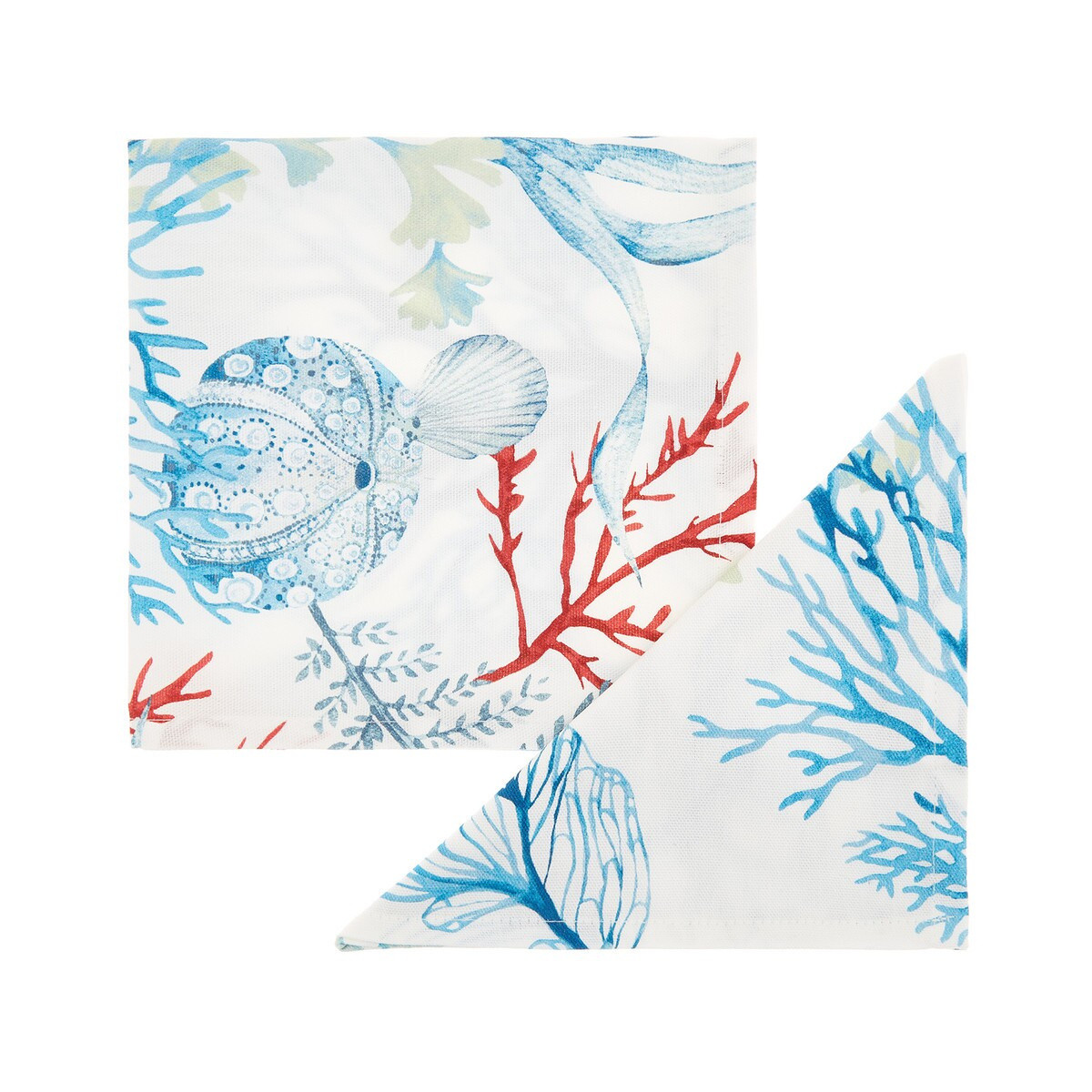 Set of 2 100% cotton napkins with marine print, White, large image number 0