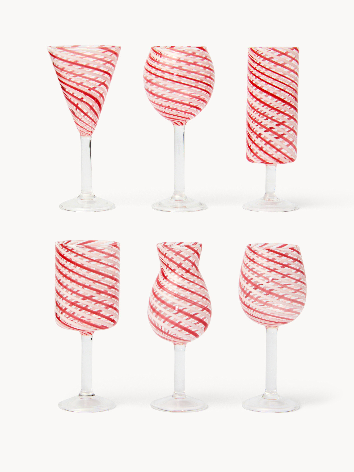 Set of 6 Mini Striped Borosilicate Glass Goblets, Transparent, large image number 0