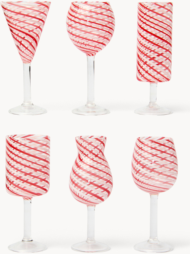 Set of 6 Mini Striped Borosilicate Glass Goblets