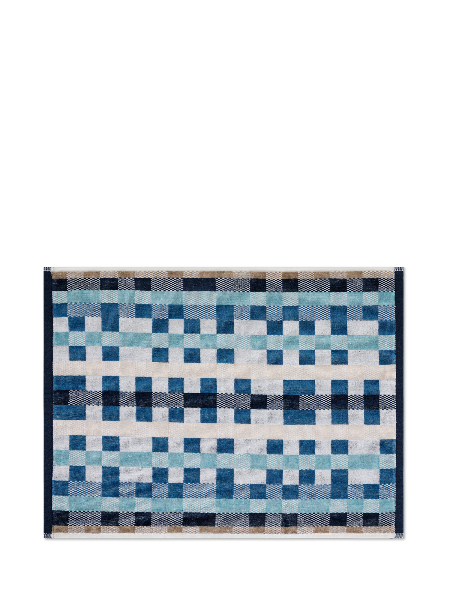 Asciugamano in velour di puro cotone tinto in filo con fantasia a quadri effetto mosaico, Blu, large image number 1