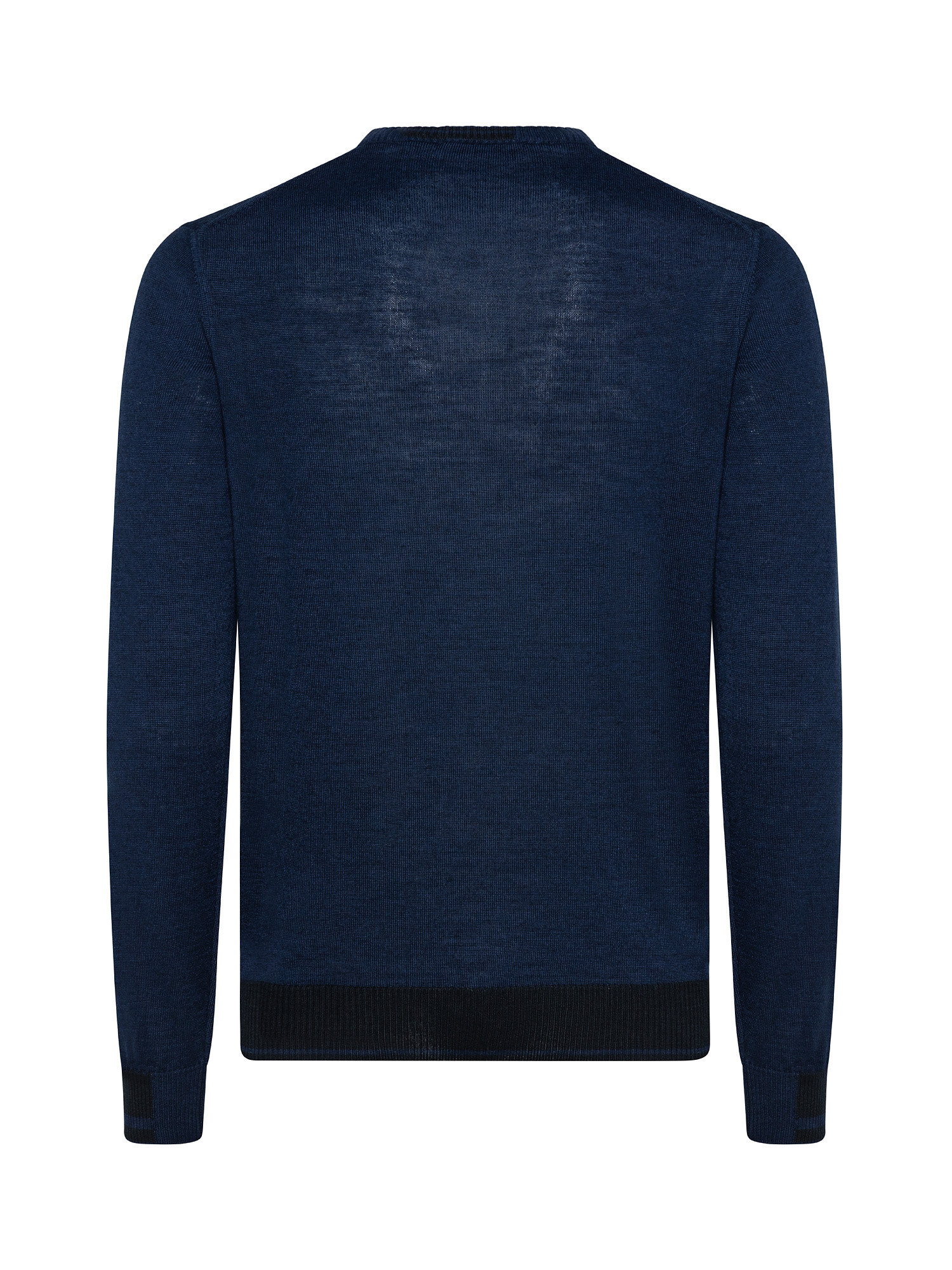 Maglia girocollo in lana con contrasti, Blu, large