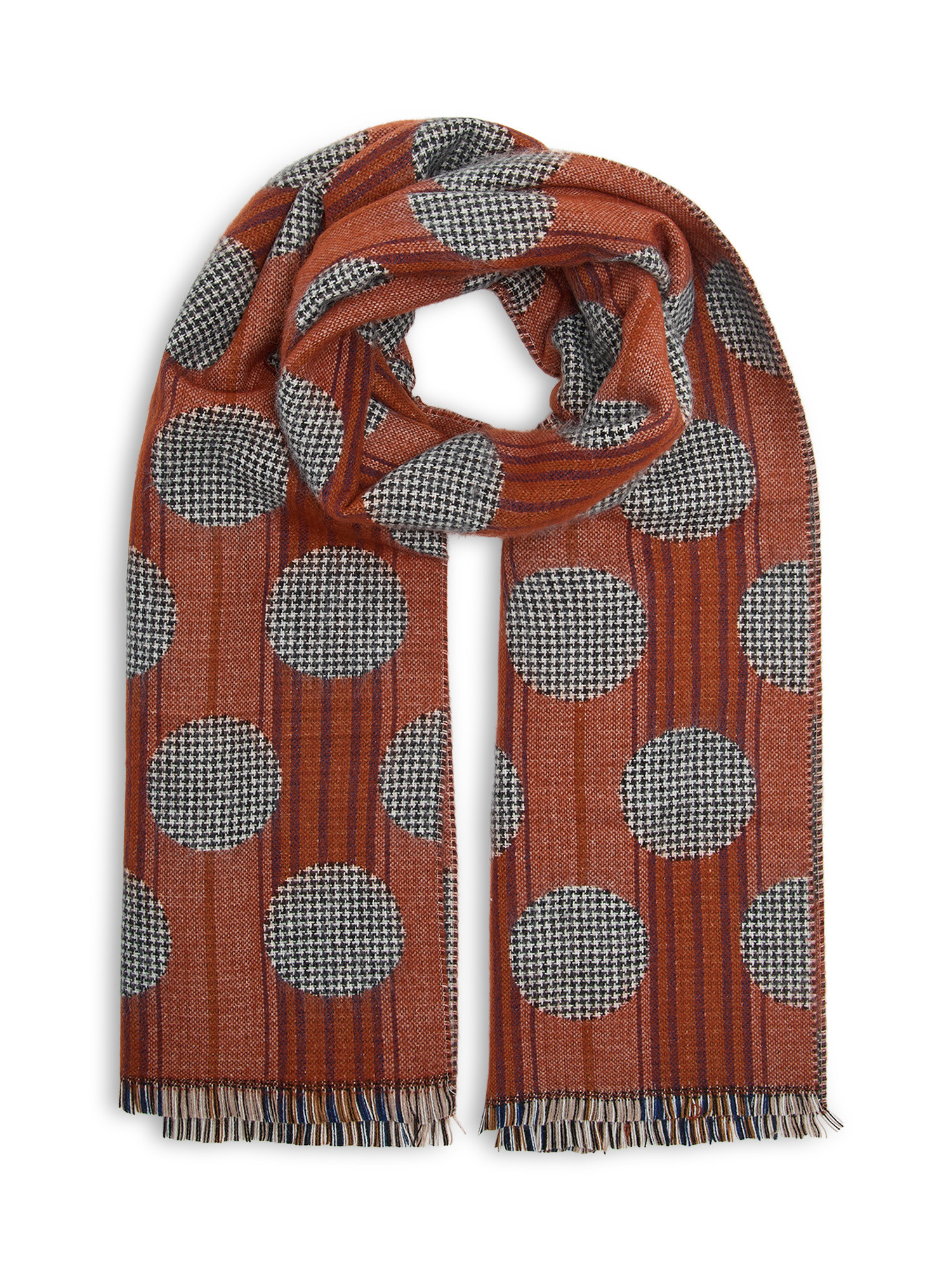 Koan - Polka dot and pied de poule patterned stole, Brown, large image number 0