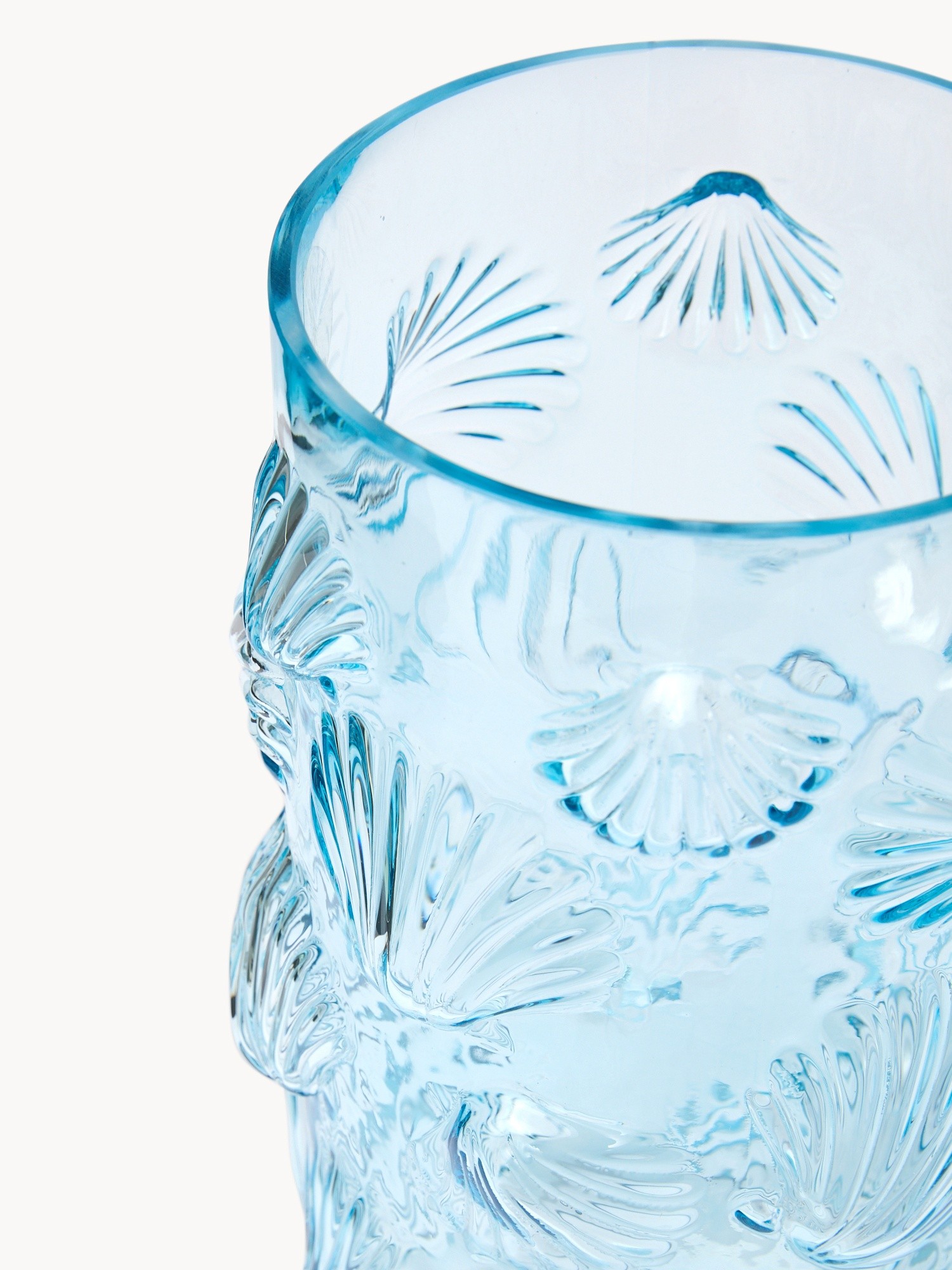 Vaso in vetro trasparente con decoro conchiglie, Blu, large image number 1