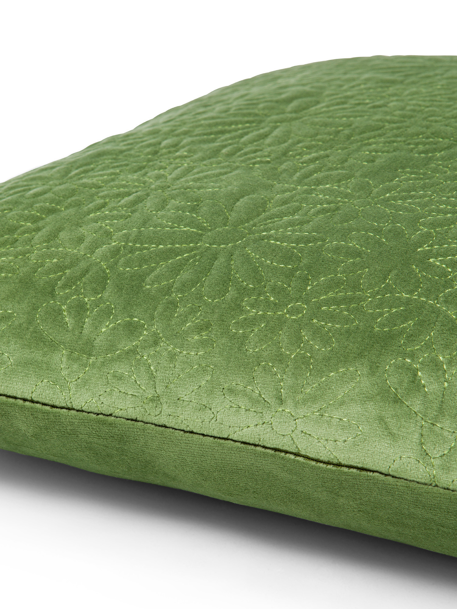 Solid color quilt velvet cushion 45X45cm, Green, large image number 2
