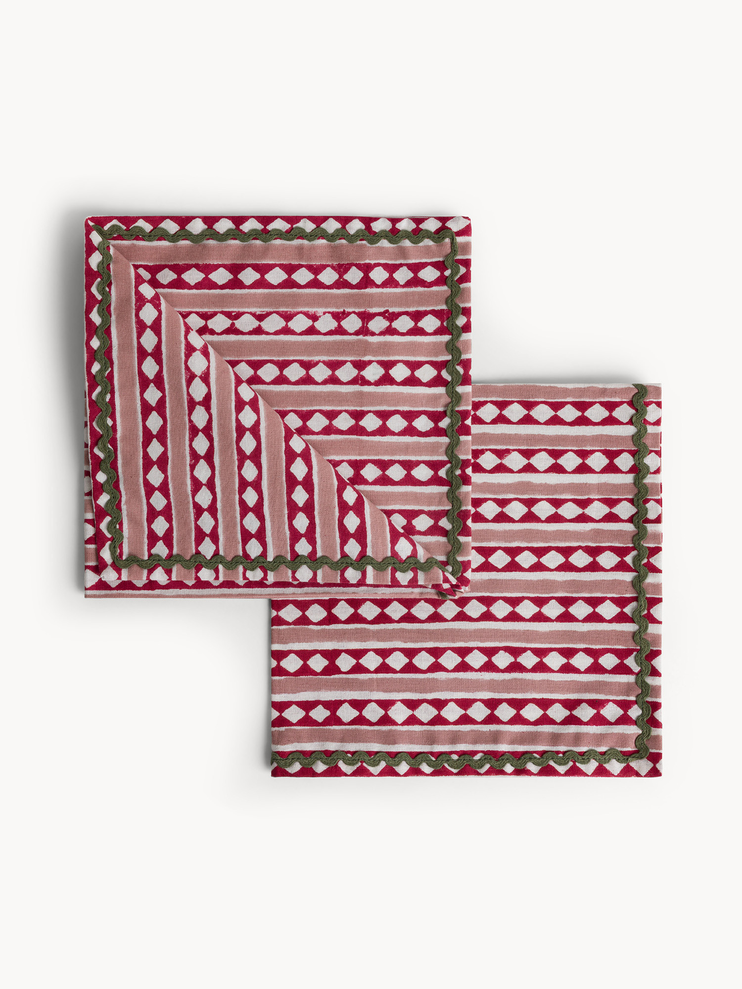Set of 2 pure cotton napkins with block print, Pink, large image number 0