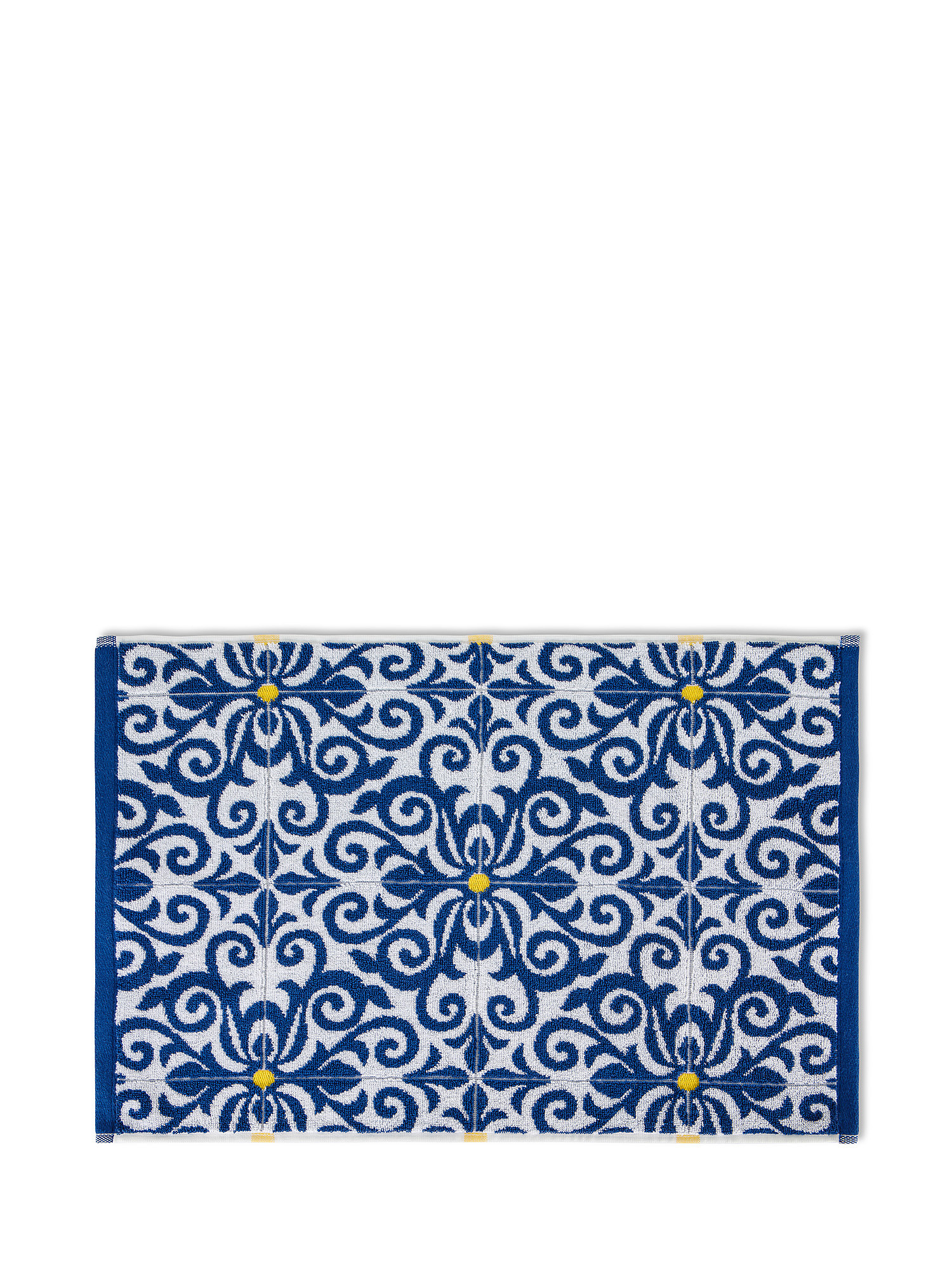Asciugamano cotone tinto filo motivo maioliche, Blu, large image number 1