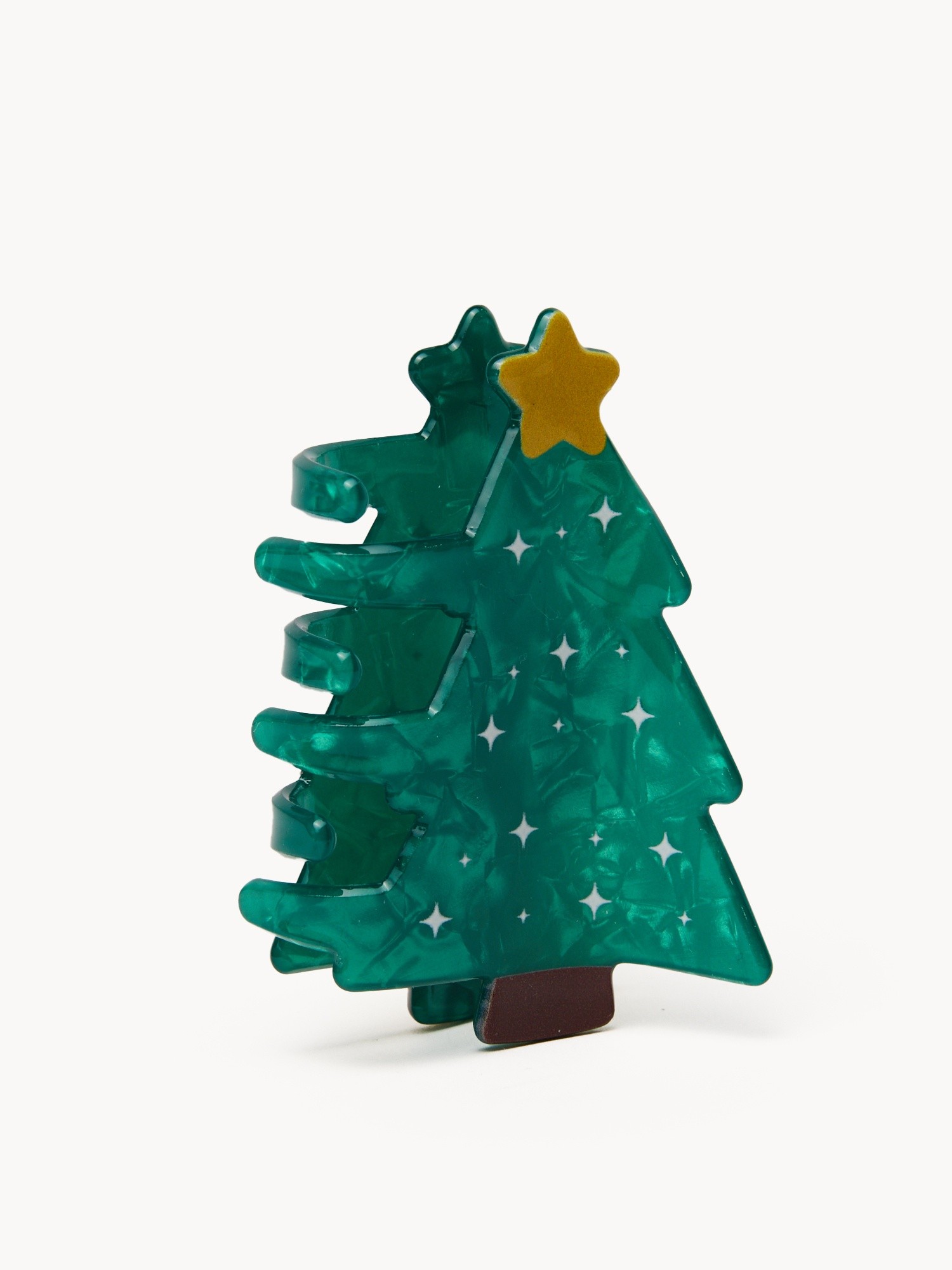 Christmas tree-shaped hair clip, Emerald, large image number 0