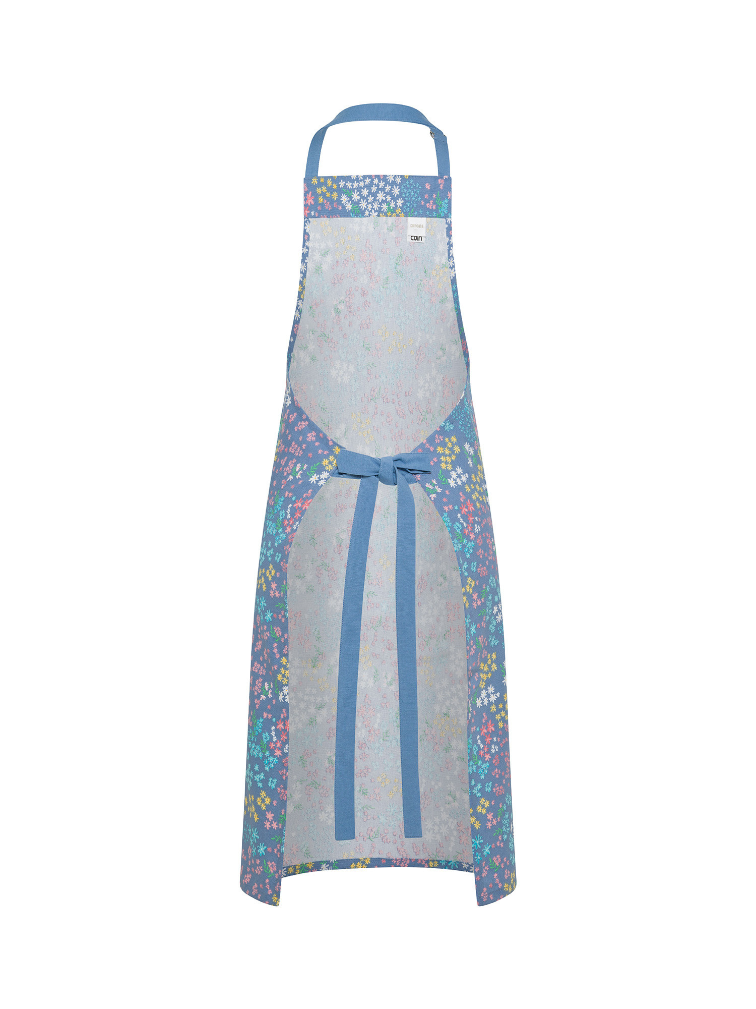 Pure cotton kitchen apron with flower print, Blue, large image number 1