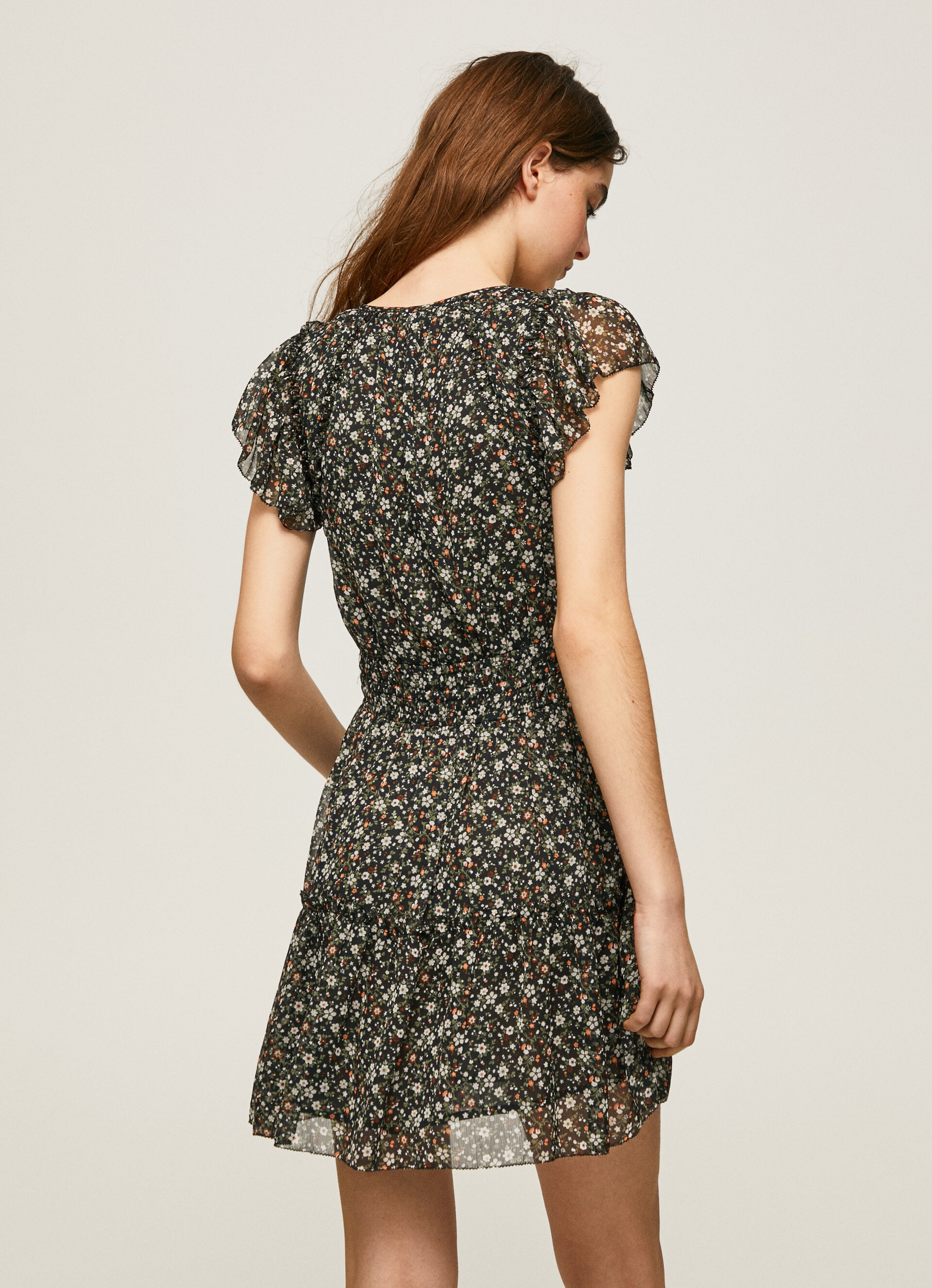 Pepe Jeans - Short dress with floral pattern, Black, large image number 4