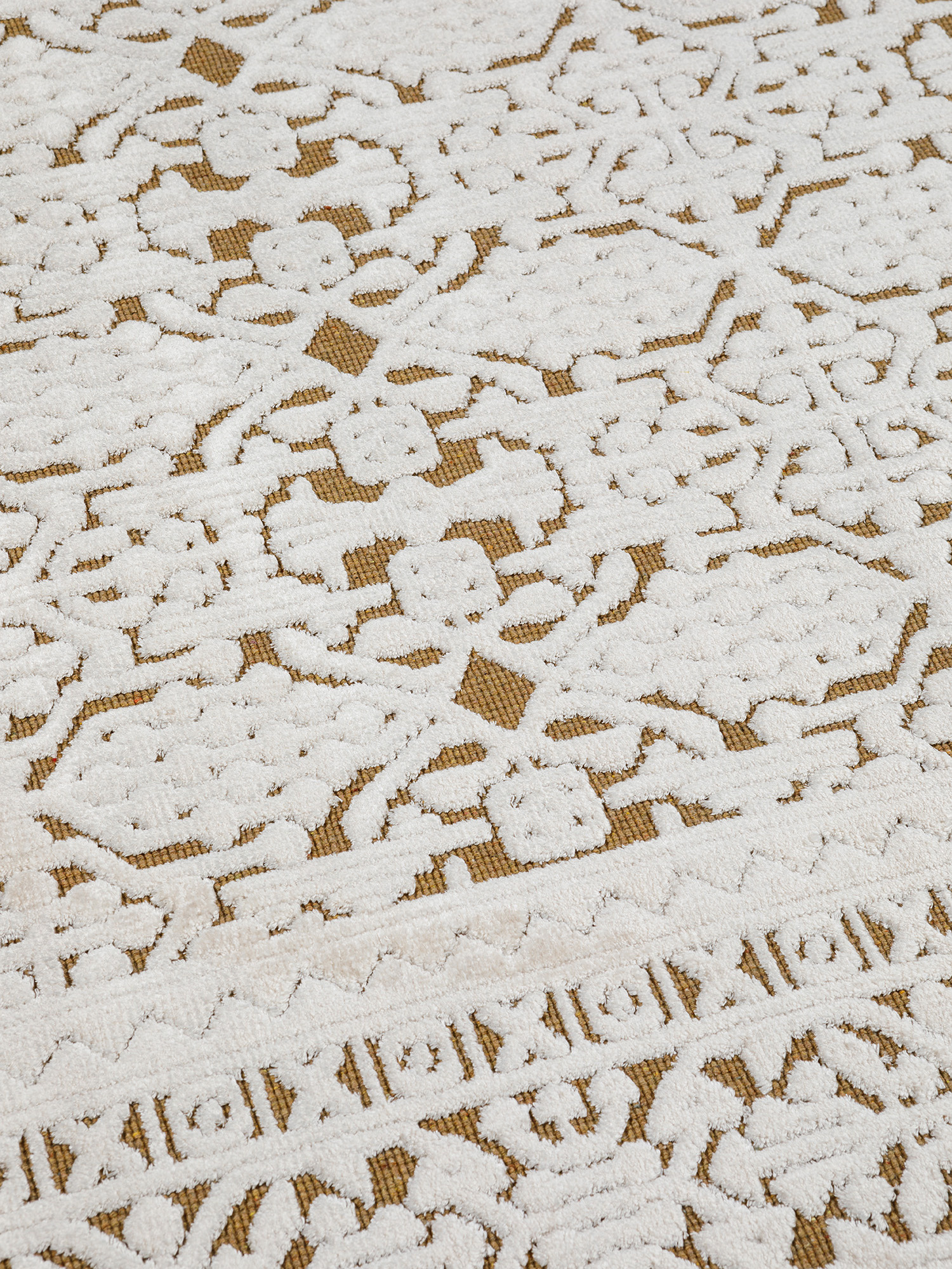 Wool and viscose rug with tassels, Beige, large image number 1