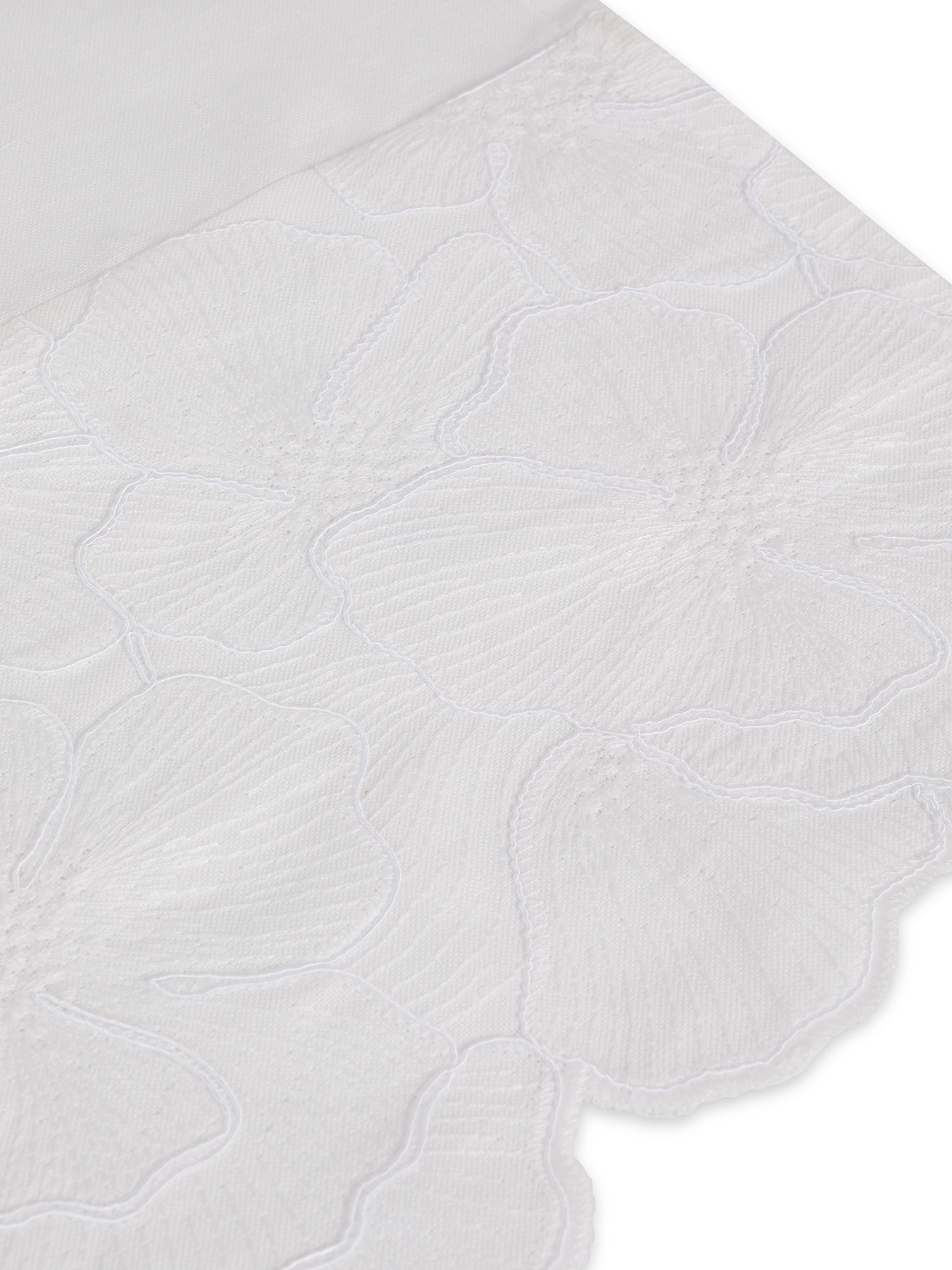 Runner lino e cotone bordo applicato, Bianco, large image number 1