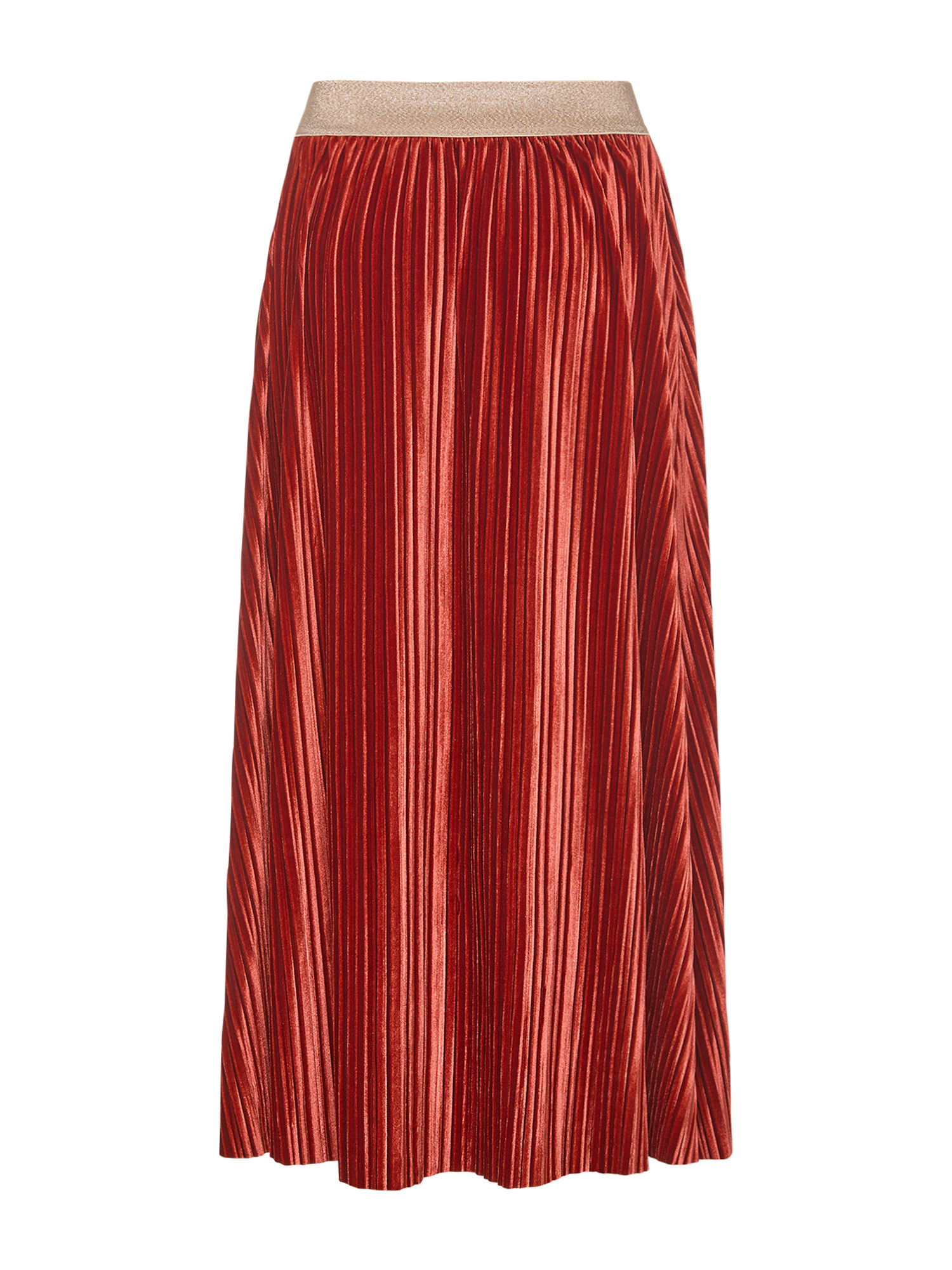 Koan - Flared skirt in pleated effect velvet, Copper Brown, large image number 1