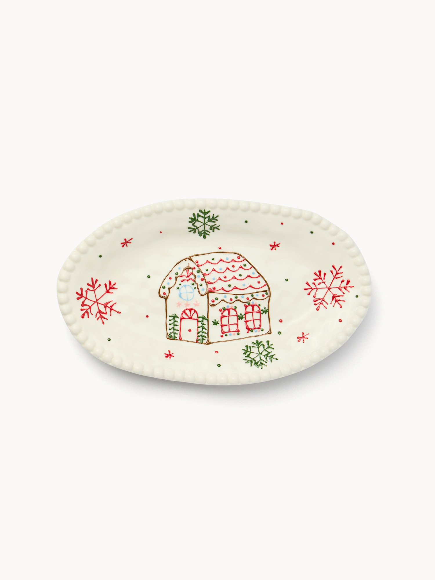 Porcelain Christmas village-shaped serving plate, White, large image number 0