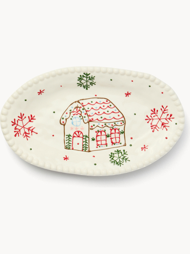 Porcelain Christmas village-shaped serving plate