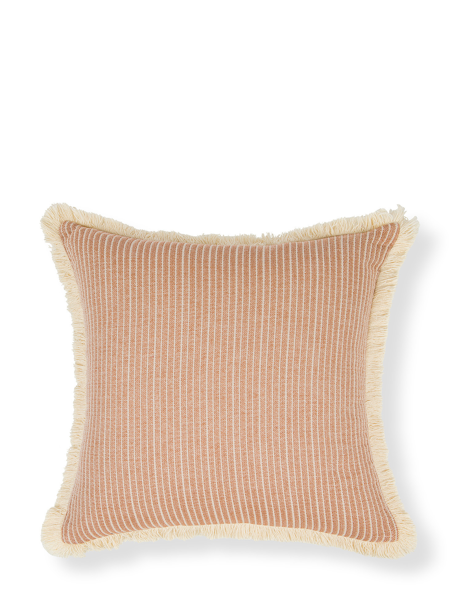 Cushion 45x45 cm striped pattern with fringes, Beige, large image number 0