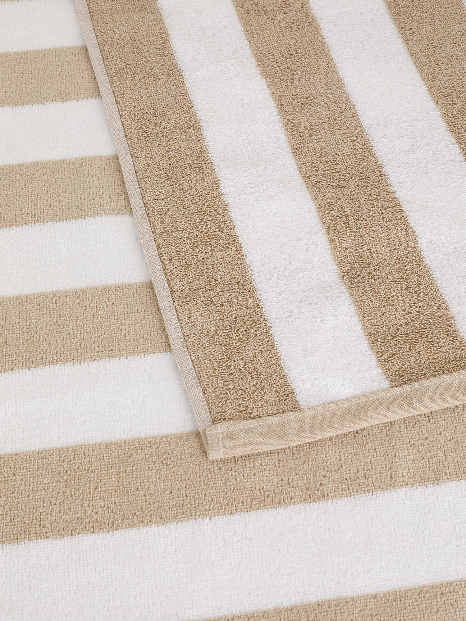 Cotton velor beach towel with striped pattern, Beige, large image number 1