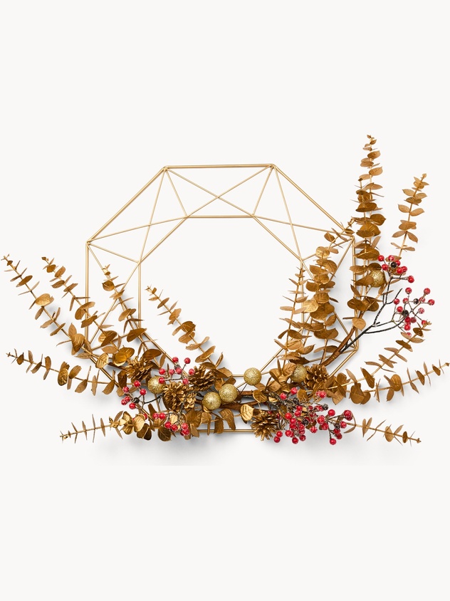 Metal geometric wreath with faux flowers