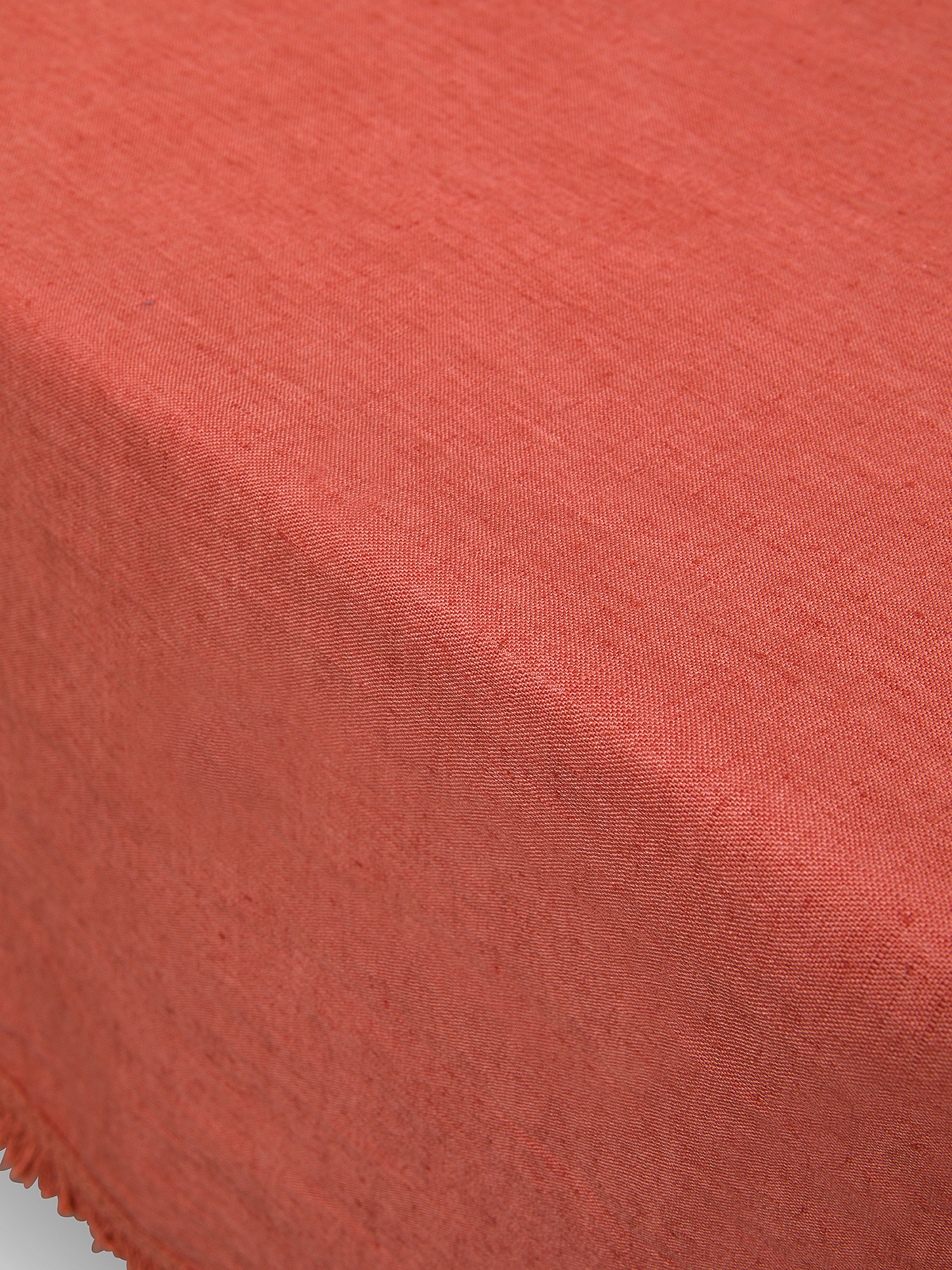 Solid color 100% linen tablecloth with fringes, Coral Red, large image number 1