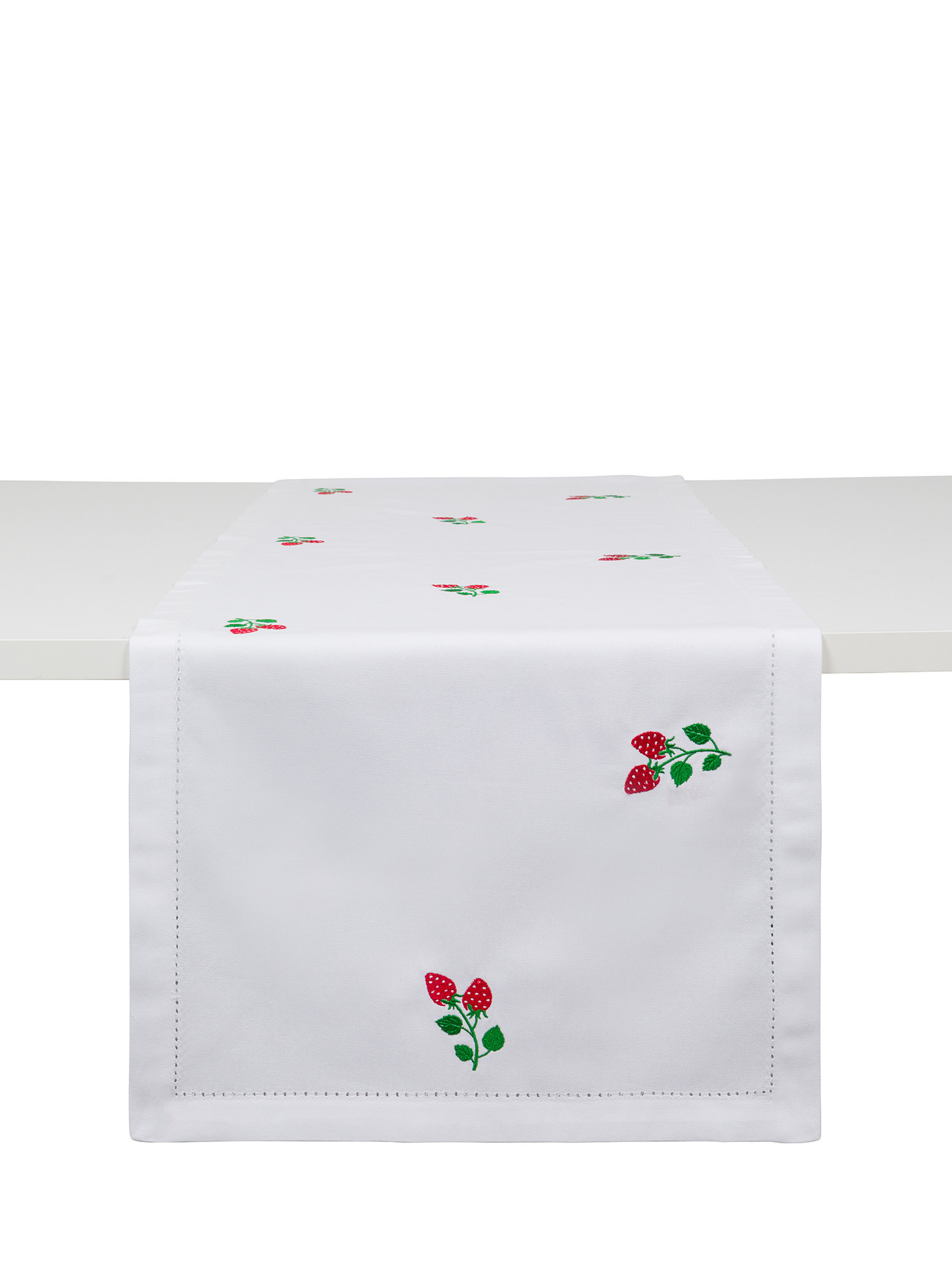 Cotton twirl runner with strawberry embroidery, White, large image number 0