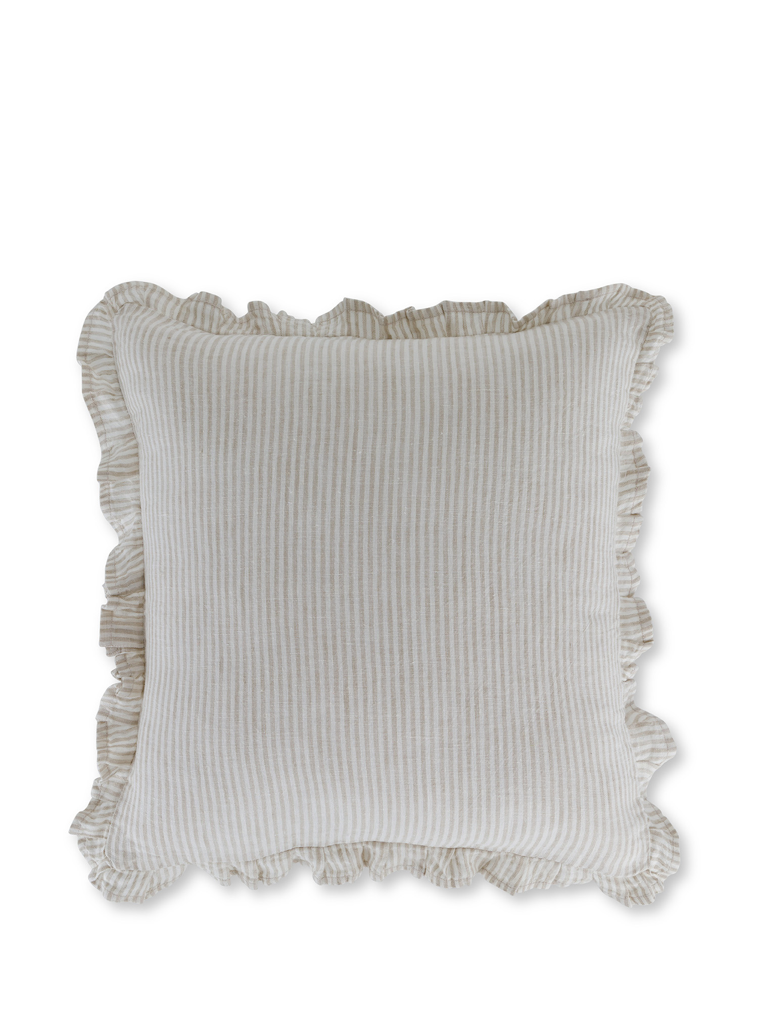 Striped cushion in pure linen 40x40 cm, Beige, large image number 0