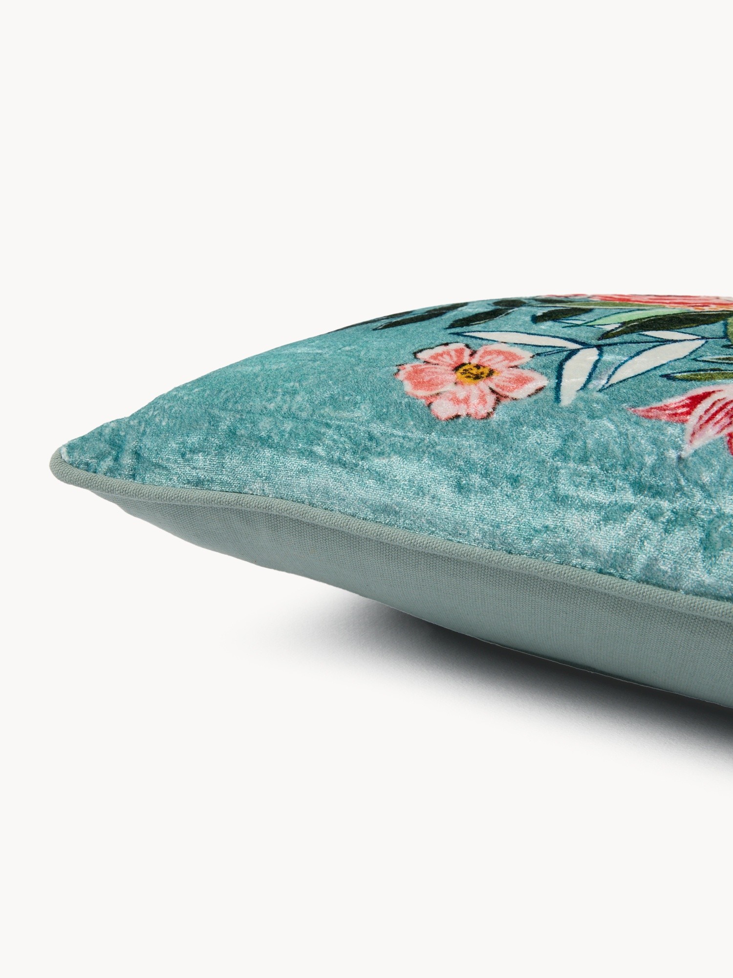 Floral print velvet cushion 40x60cm, Light Blue, large image number 2