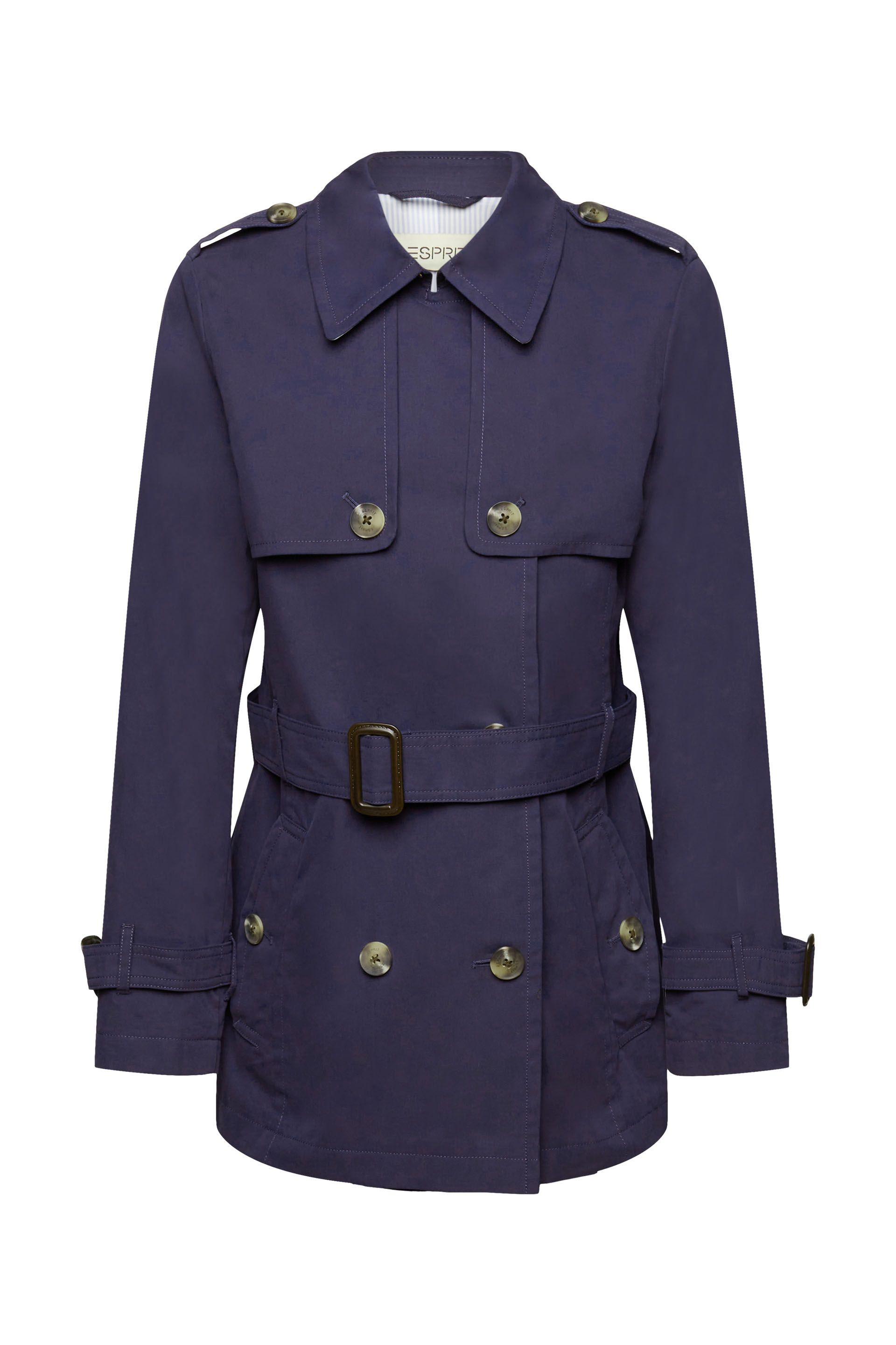 Esprit - Short trench coat with belt, Dark Blue, large image number 0