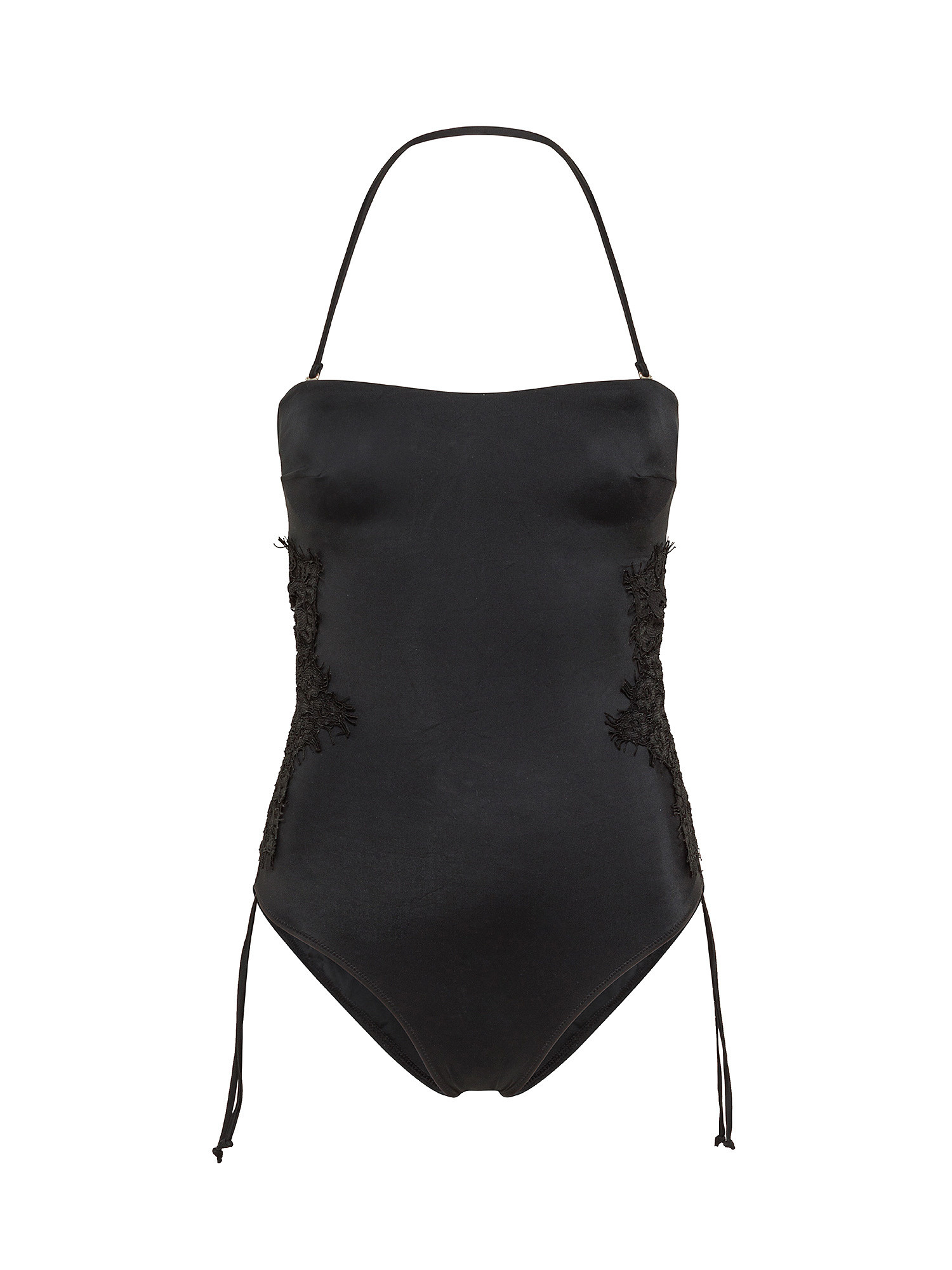 One-piece swimsuit with macramé lace, Black, large image number 0