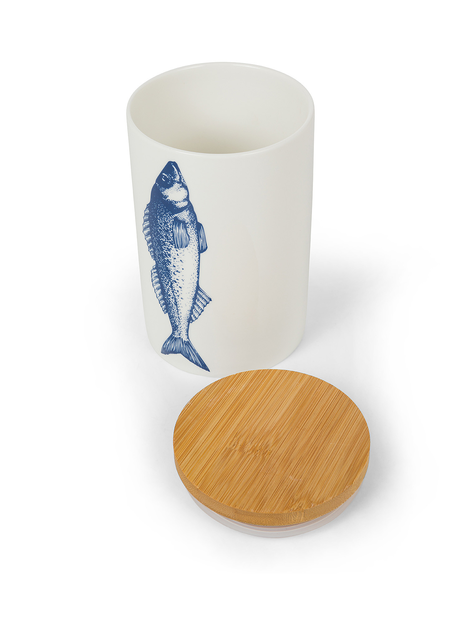 New bone china jar with fish motif, White, large image number 1