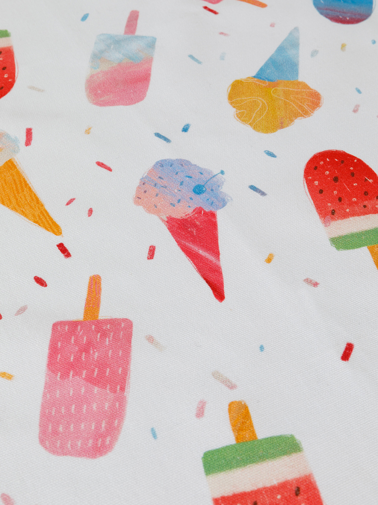 Ice cream print cotton panama tablecloth, White, large image number 1