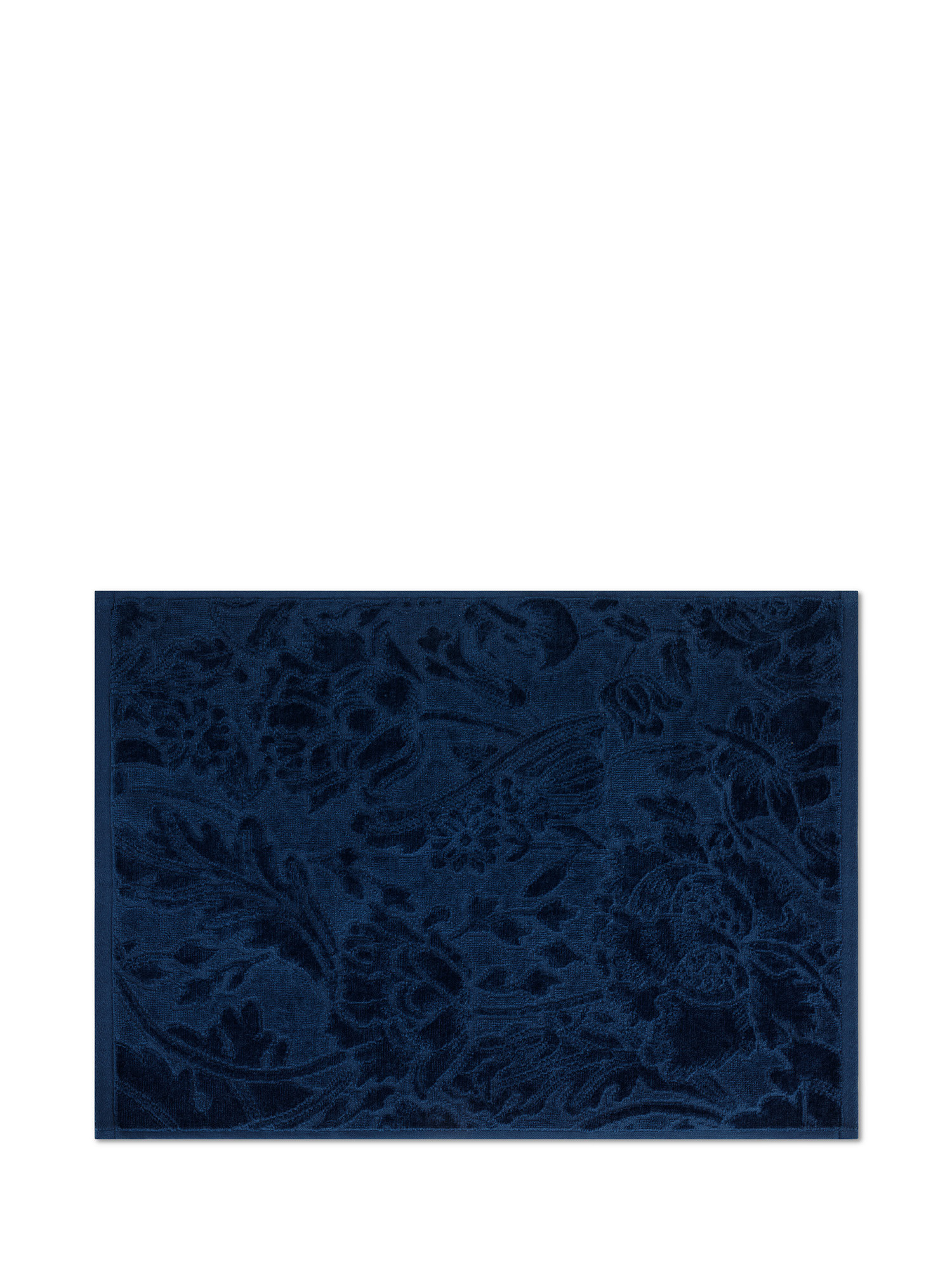 Asciugamano in velour di puro cotone tinta unita con lavorazione fiori, Blu, large image number 1